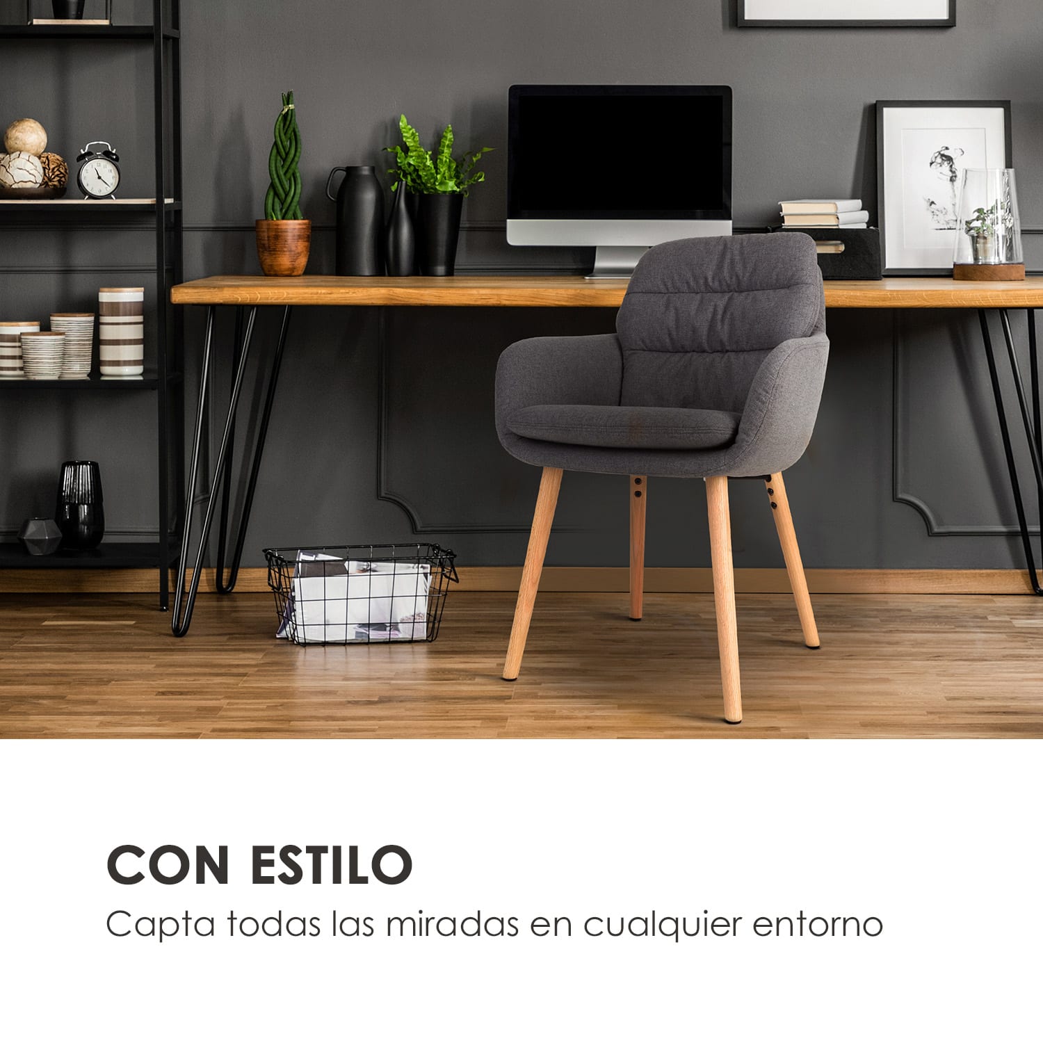 Doug Silla tapizada Relleno de espuma Poliéster Patas de madera Marengo