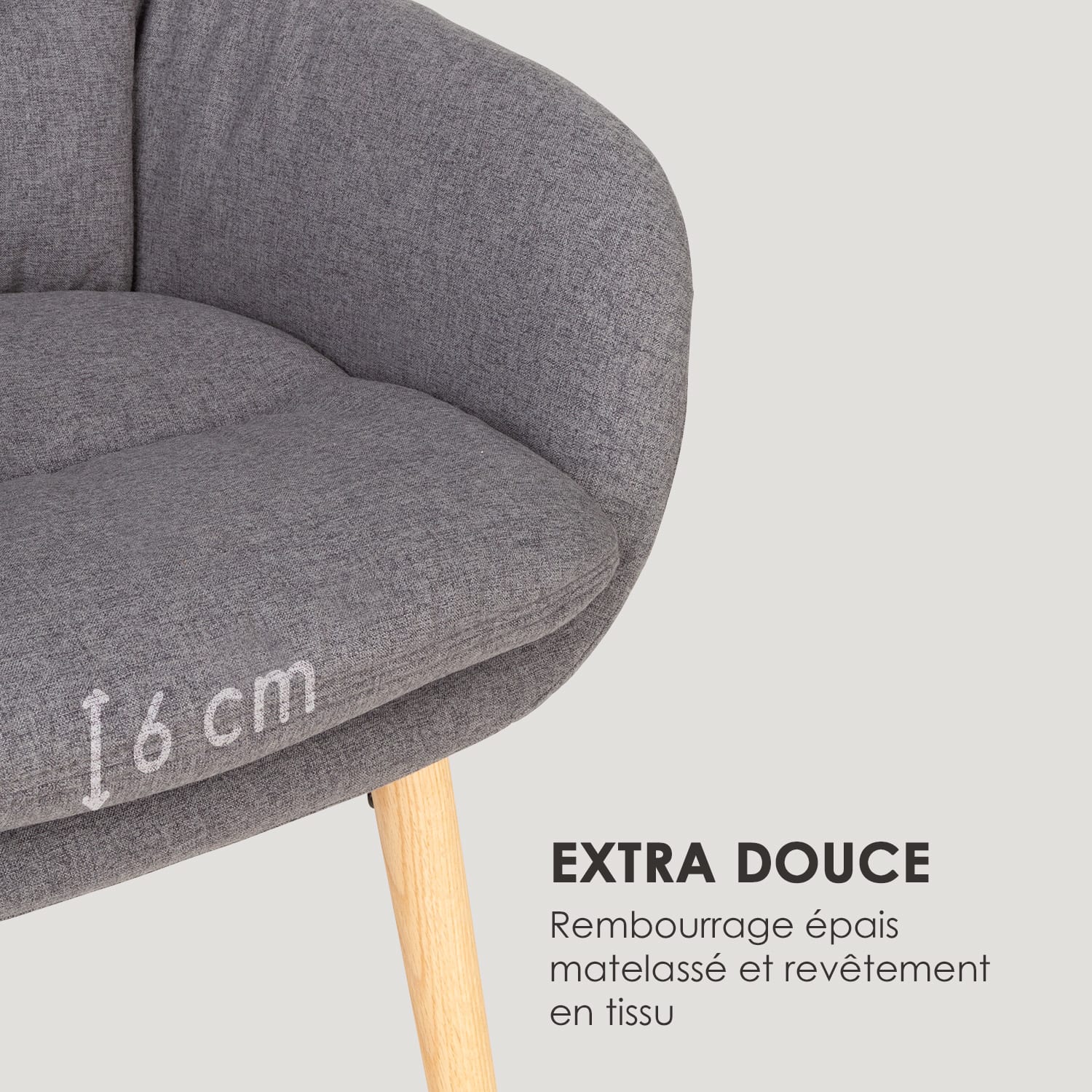 Doug Chaise rembourrée mousse pieds en bois polyester gris foncé 