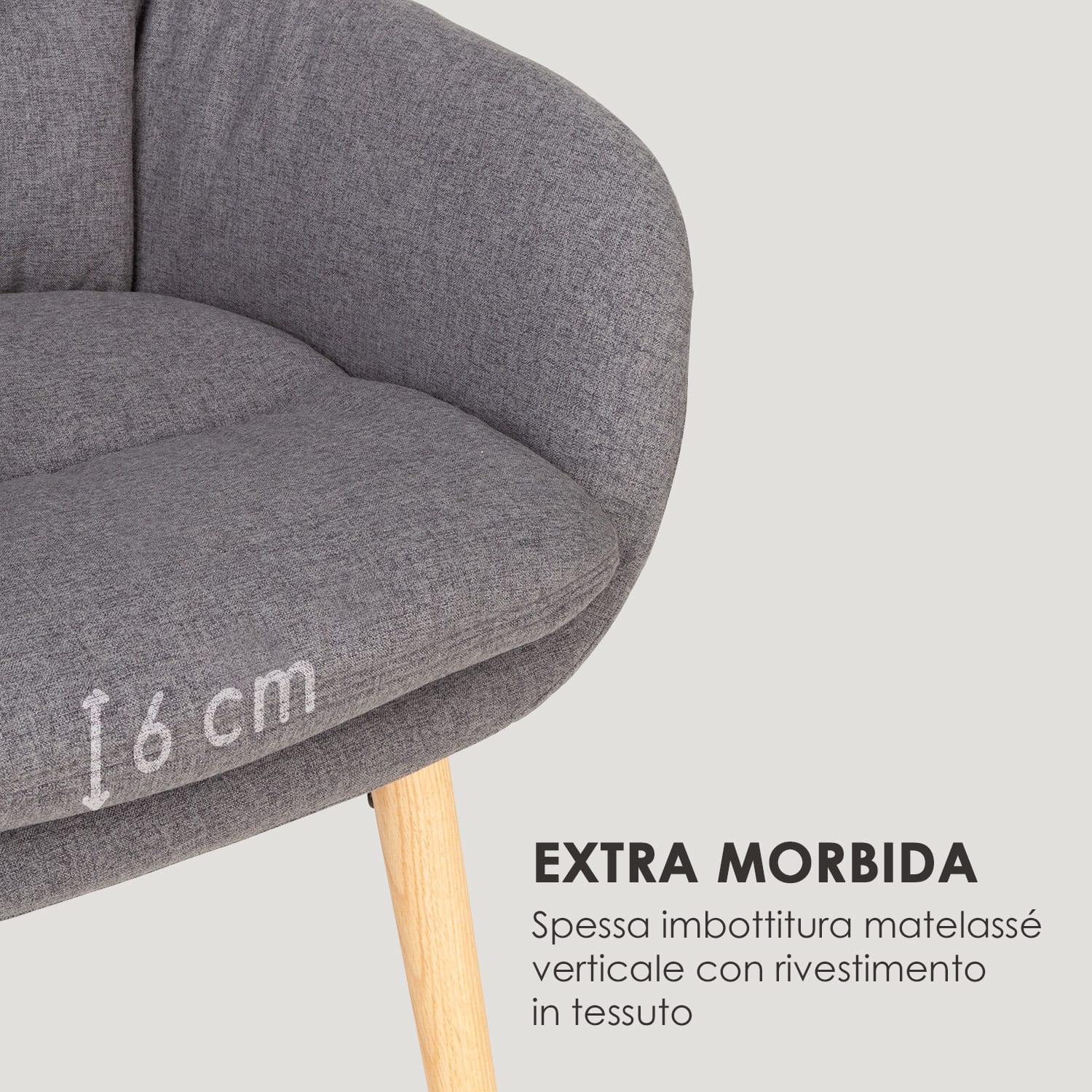 Doug sedia imbottita - imbottitura in poliuretano espanso - poliestere - gambe di legno - grigio scuro 