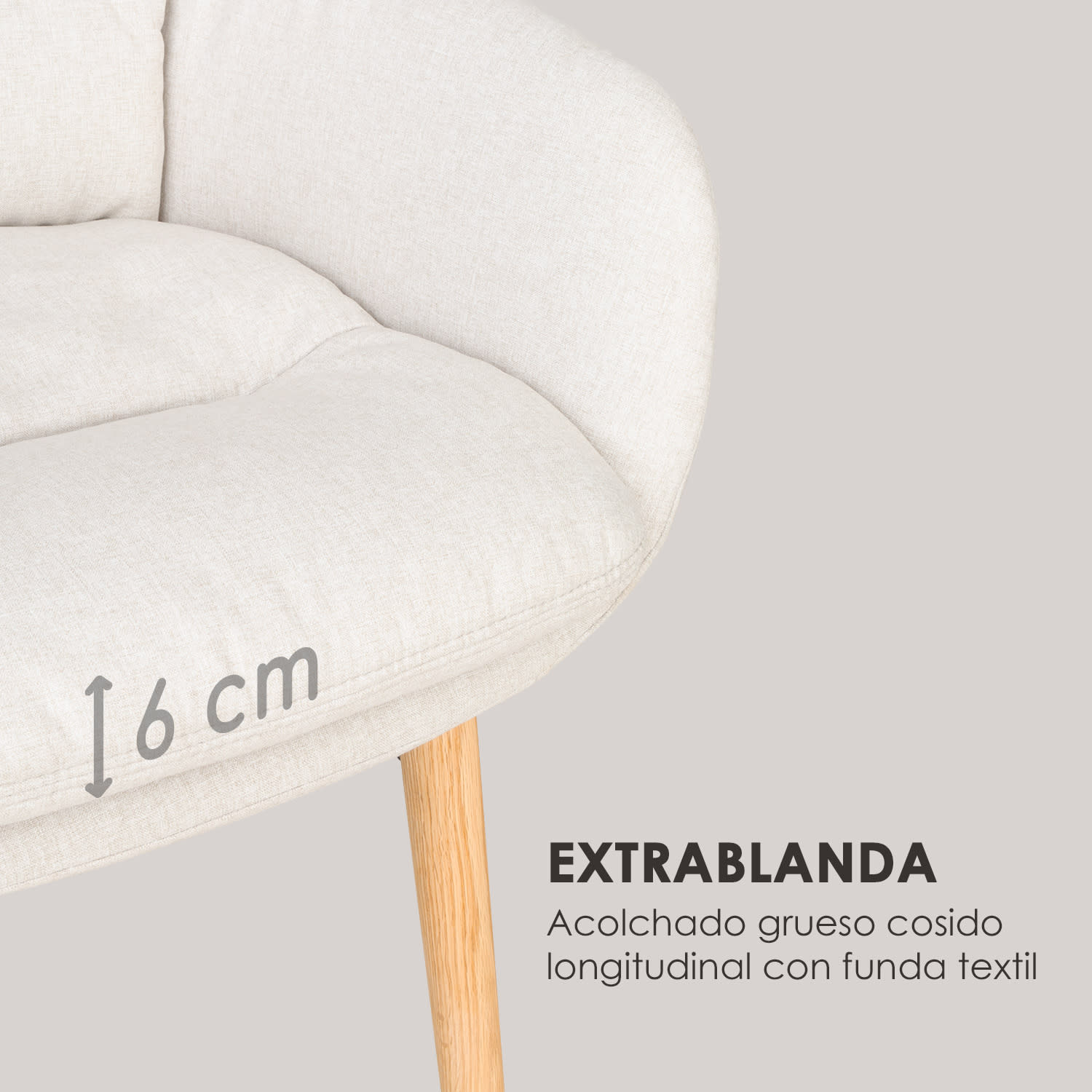 Doug Silla tapizada Relleno de espuma 100 % poliéster Patas de madera Crema Crema