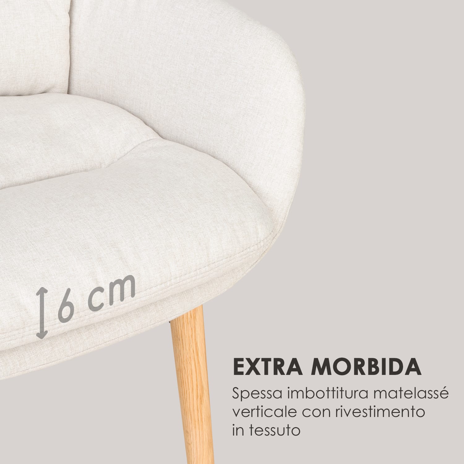 Doug sedia imbottita - imbottitura in poliuretano espanso - 100% poliestere - gambe di legno - crema Crema