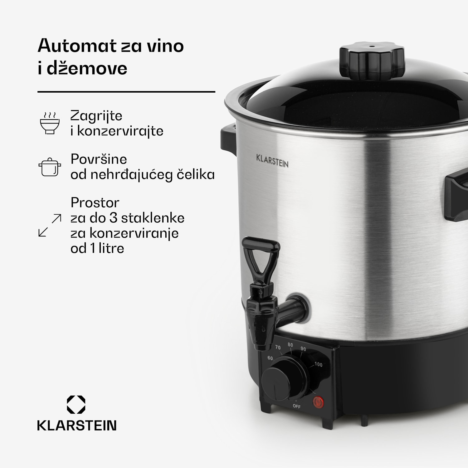 Biggie Eco, lonac za zakuhavanje & točionik, 1000 W, 30 - 100 ° C, slavina, 9 L 9 L | Mehaničar | Srebro