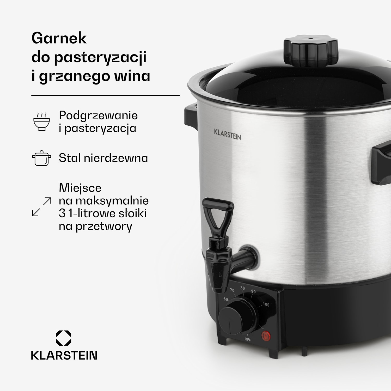 Biggie Eco, garnek do pasteryzacji & dozownik napojów 1000 W, 30 – 100 °C, kurek dozownika, 9 l 9 L | Mechanik | Srebrny