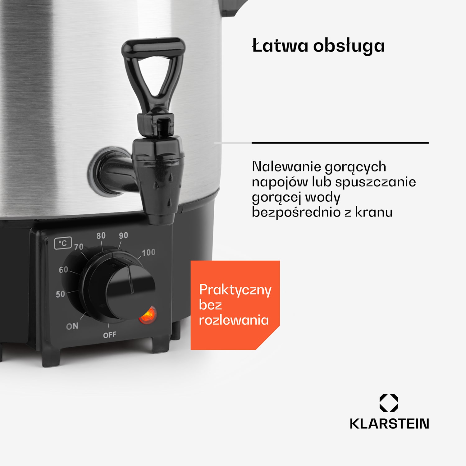 Biggie Eco, garnek do pasteryzacji & dozownik napojów 1000 W, 30 – 100 °C, kurek dozownika, 9 l 9 L | Mechanik | Srebrny