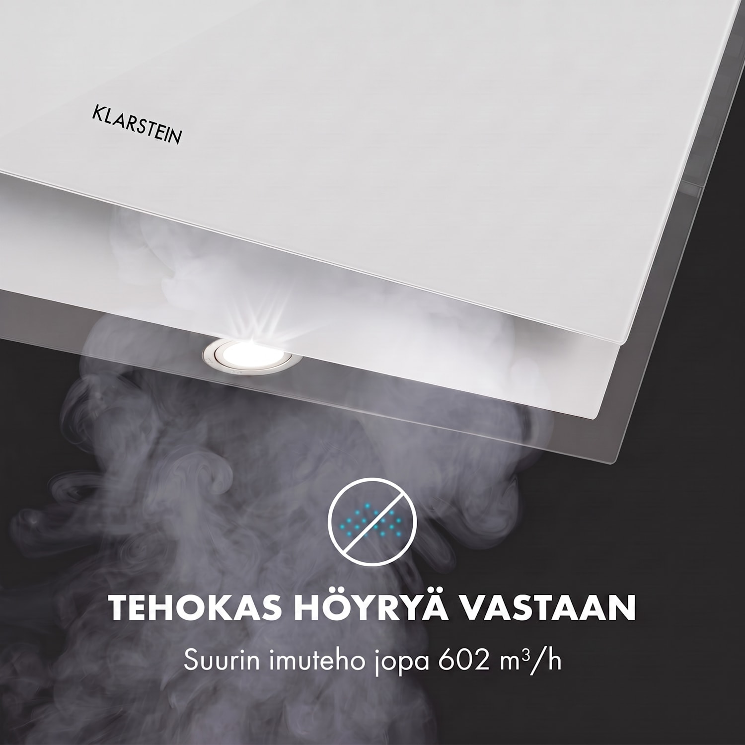 Mirage 90 -liesituuletin 602 m³/h kosketuskäyttöpaneeli tunnelmavalaistus energialuokka A++ valkoinen 90 cm | Valkoinen