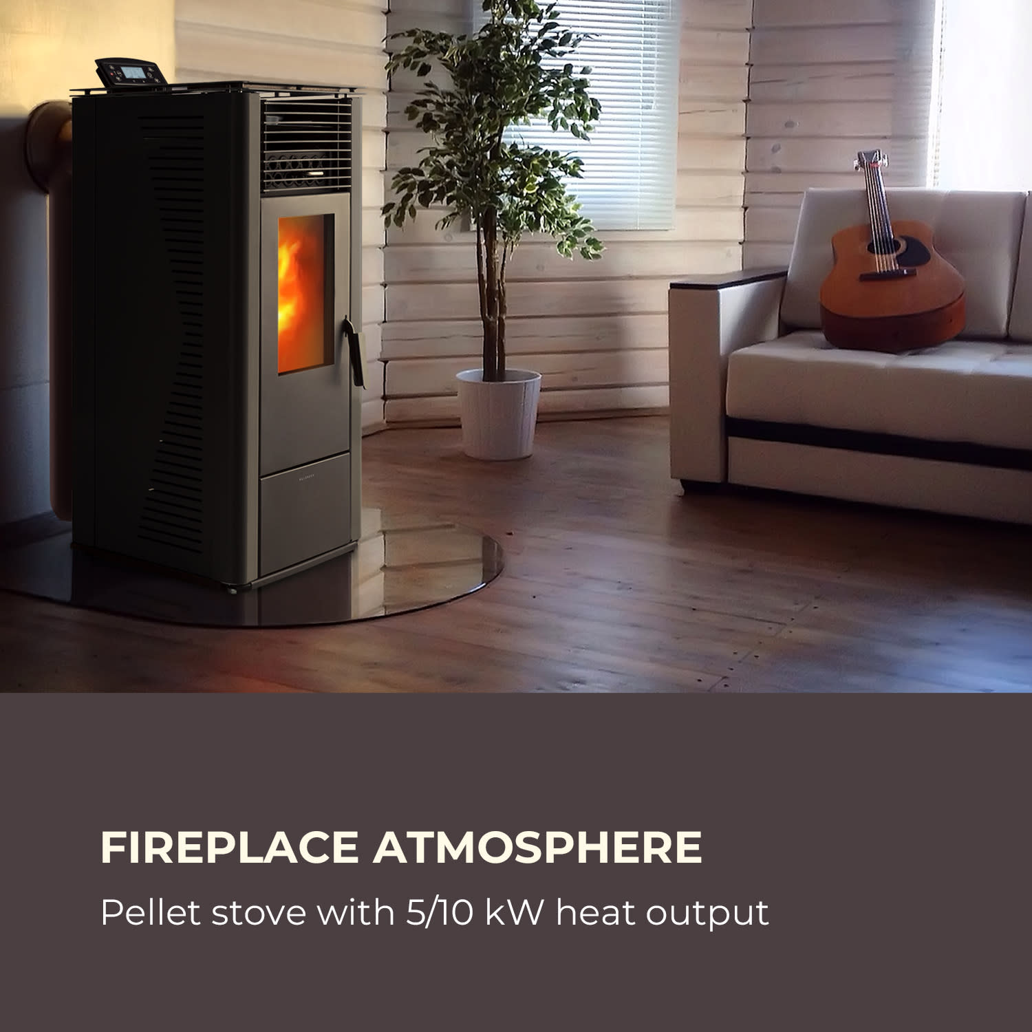 Energiewende, sobă pe peleți, 5/10 kW, 5 nivele, cronometru, telecomandă, negru Negru