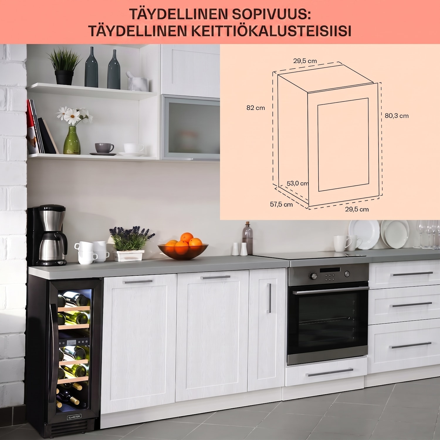 Vinovilla 17 Built-In Duo kaksialueinen viinijääkaappi 53l 17 pullolle 3 värinen lasiovi 17 pulloa | 2 jäähdytysalue | Musta