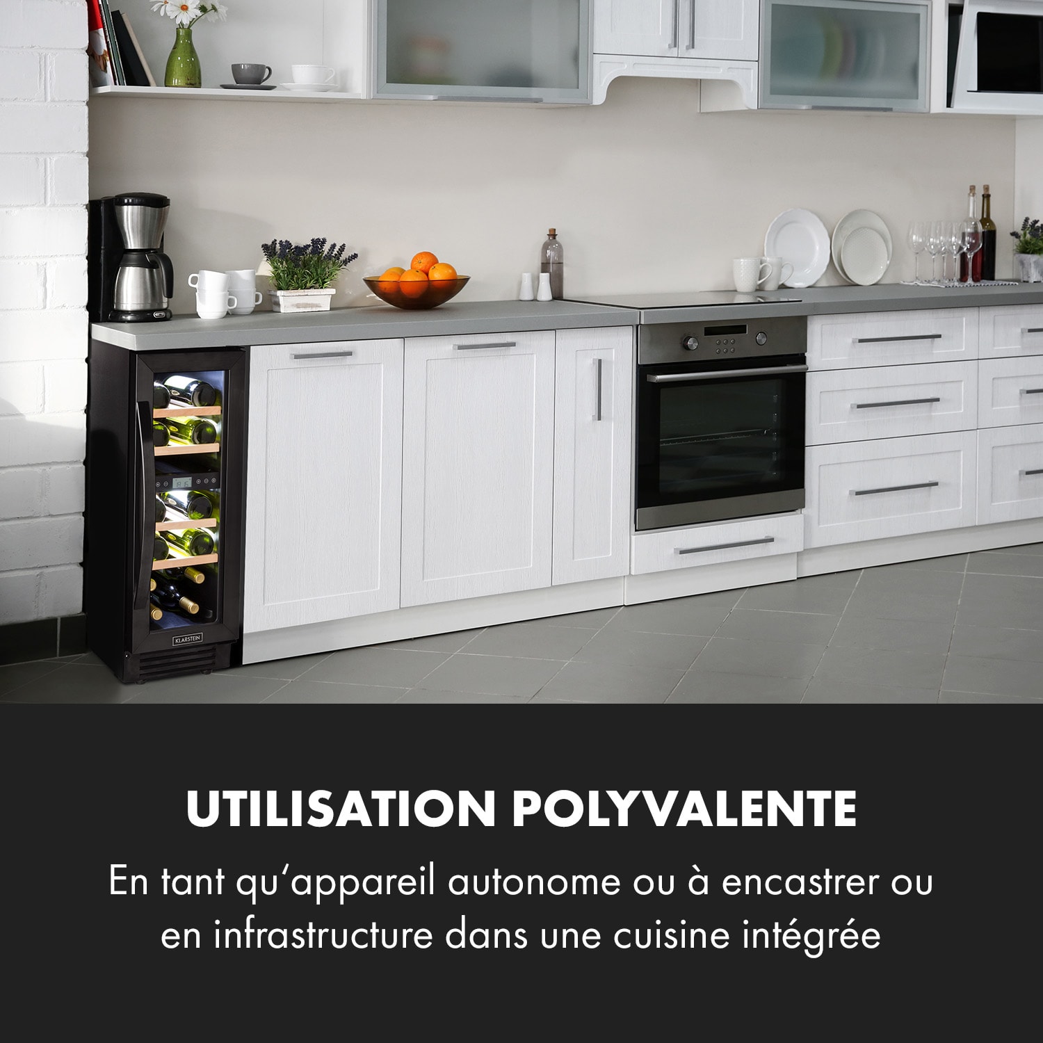 Vinovilla 17 Built-In Duo twee zones wijnkoelkast 53l 17 fl. 3-kleuren glazen deur 17 flessen | 2 koelzones | Zwart