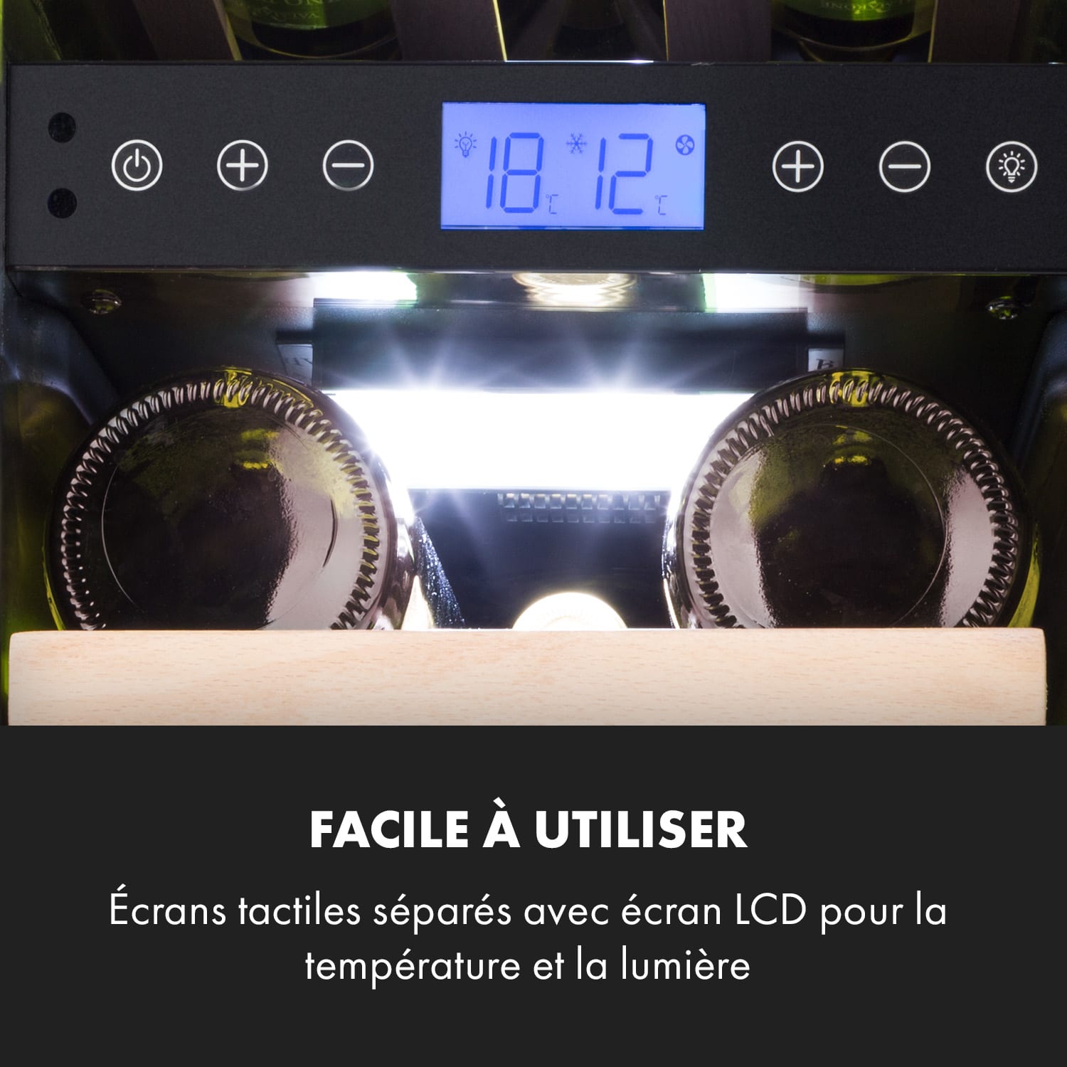 Vinovilla 17 Built-In Duo twee zones wijnkoelkast 53l 17 fl. 3-kleuren glazen deur 17 flessen | 2 koelzones | Zwart