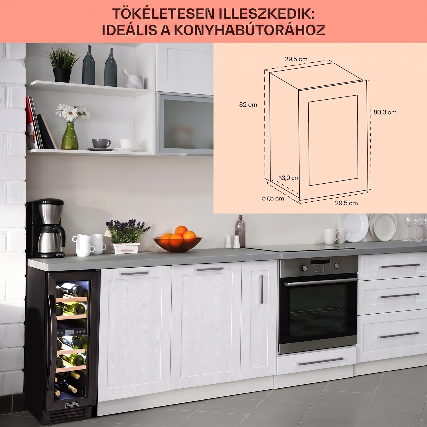 Vinovilla 17 Built-in Duo Onyx Edition, kétzónás borhűtő, 53 liter, 17 palack, 3 színű LED világítás, üvegajtó 17 palack | 2 hűtőzóna | Fekete