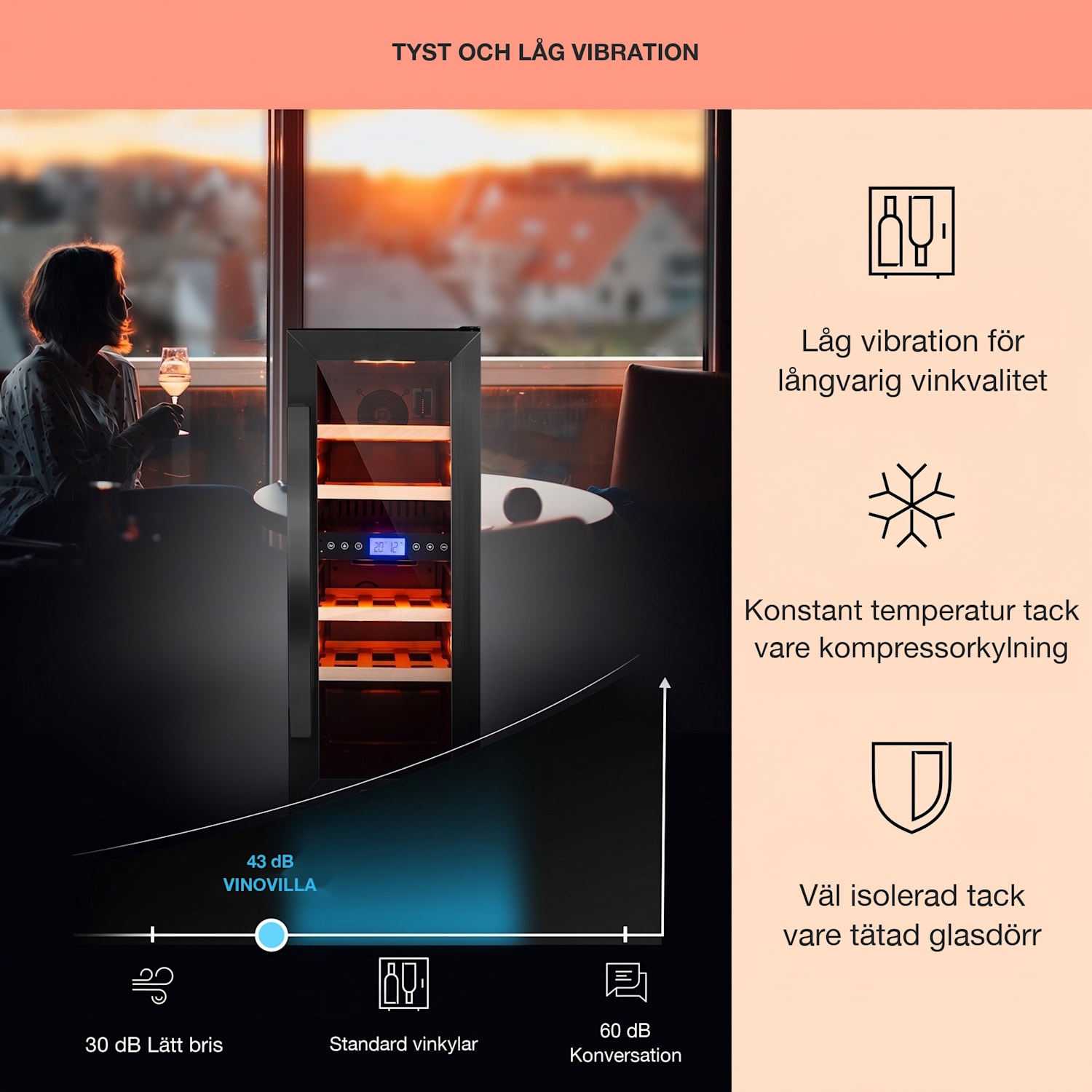 Vinovilla 17 Built-In Duo Vinkylskåp med två zoner 53l 17 fl 3 färger glasdörr 