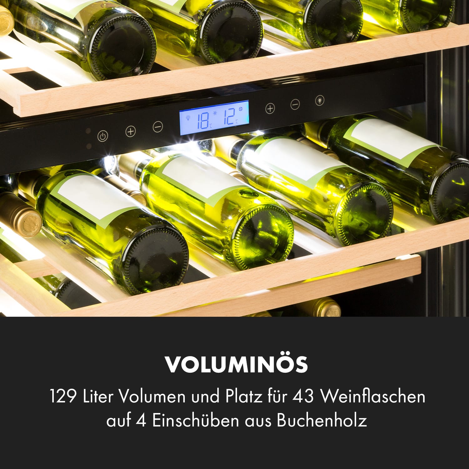 Vinovilla 43 Built-In Duo Onyx Weinkühlschrank 129l 43 Fl. 2 Zonen 43 Flaschen | 2 Kühlzonen | Schwarz