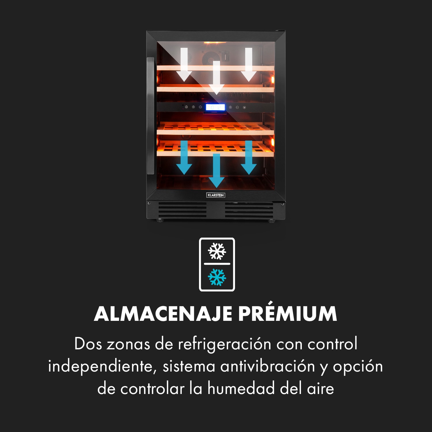 Vinovilla 43 Built-In Duo Onyx Edition Nevera para vinos 129 L 43 botellas 2 zonas 43 botellas | 2 zonas de refrigeración | Negro