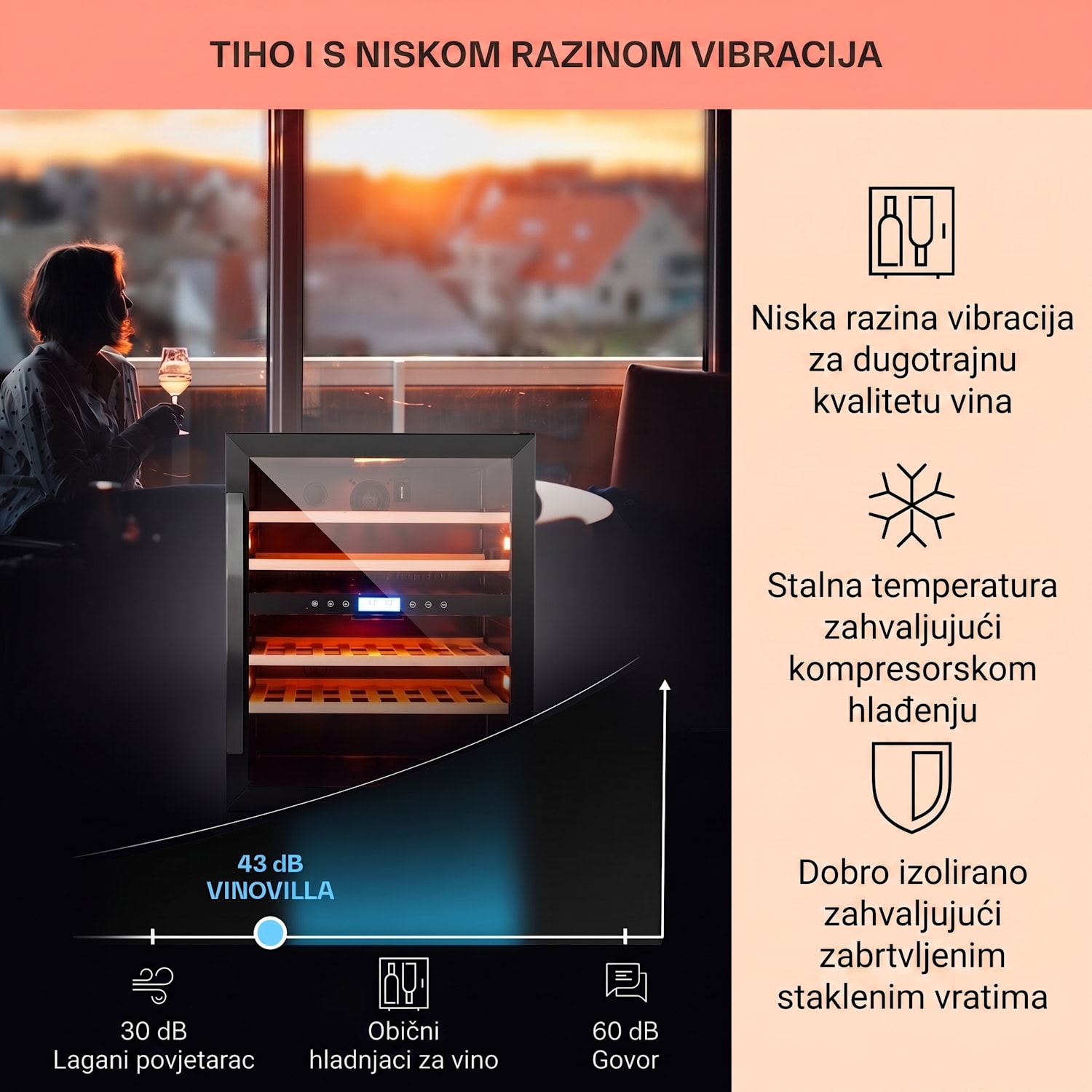 Vinovilla Onyx 43, dvozonska vinoteka, 129 L, 43 fliaš, 3 boje 43 boce | 2 | Crna
