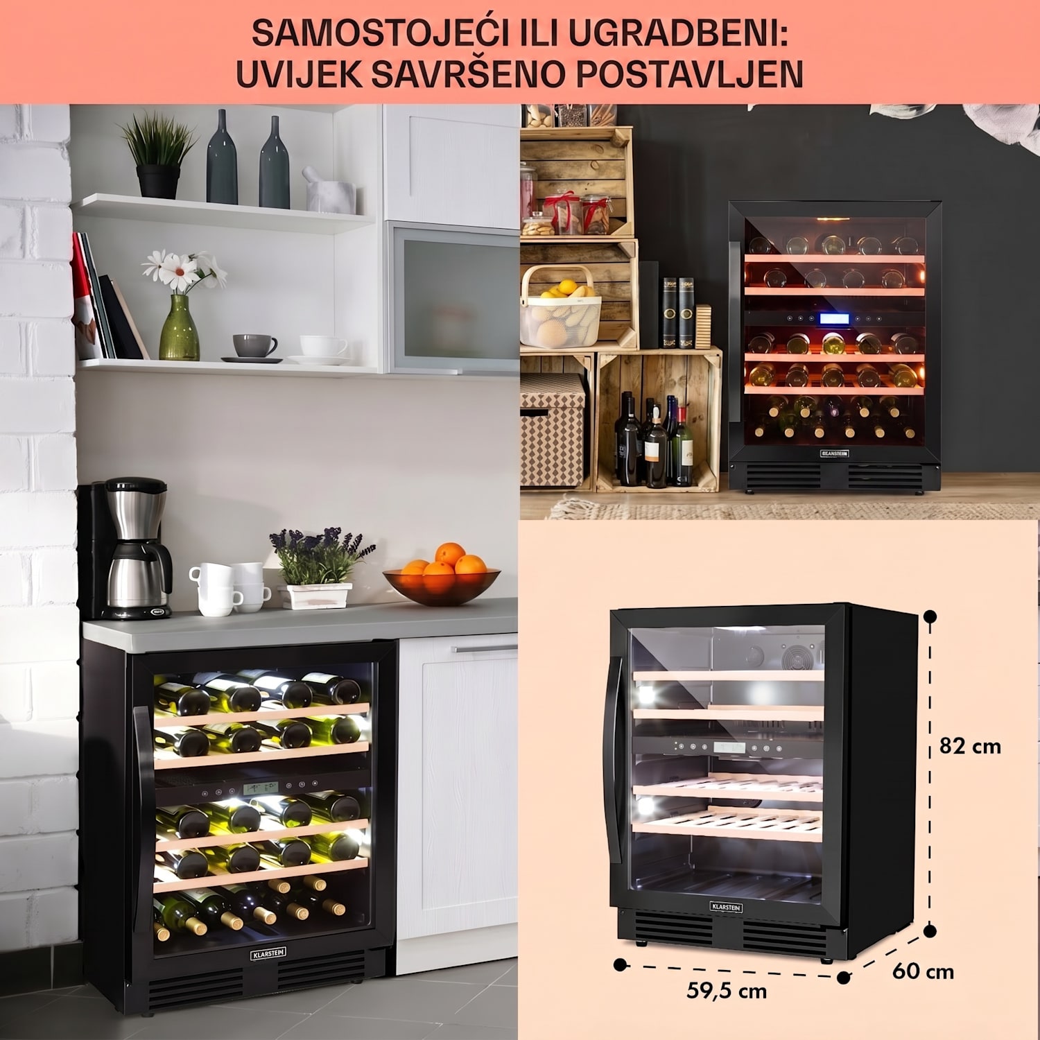 Vinovilla Onyx 43, dvozonska vinoteka, 129 L, 43 fliaš, 3 boje 43 boce | 2 | Crna