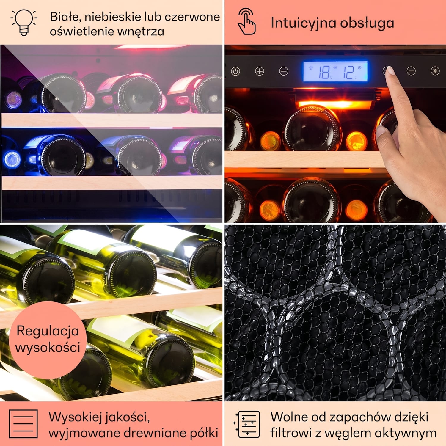 Vinovilla Onyx 43, chłodziarka do wina, dwustrefowa, 129 l, 43 butelki 43 butelki | 2 strefy chłodzenia | Czarny