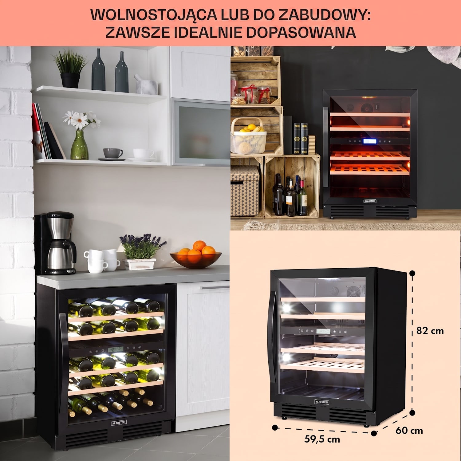 Vinovilla Onyx 43, chłodziarka do wina, dwustrefowa, 129 l, 43 butelki 43 butelki | 2 strefy chłodzenia | Czarny