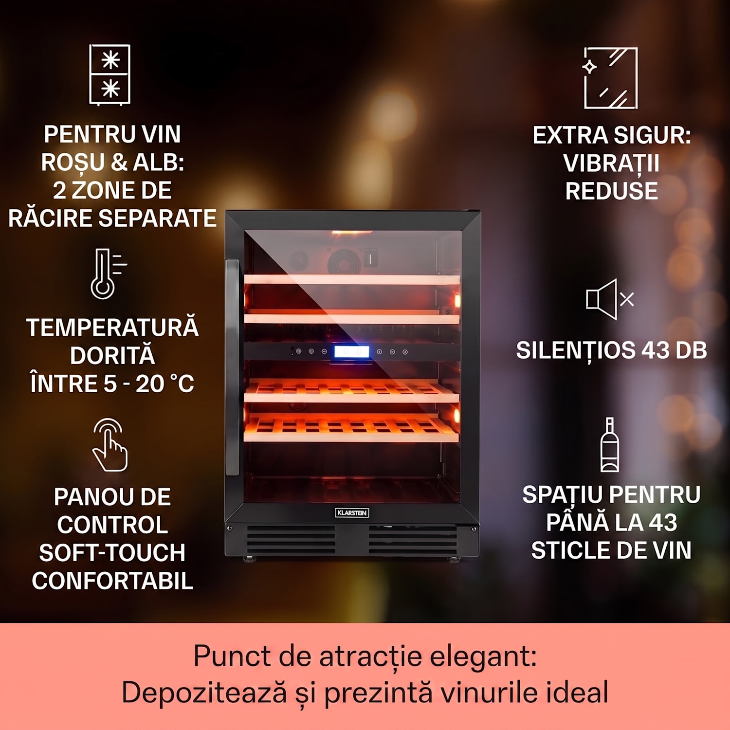 Vinovilla  Onyx 43, frigider pentru vin cu două zone, 129 l, 43 de sticle, 3 culori 43 de sticle | 2 | Negru