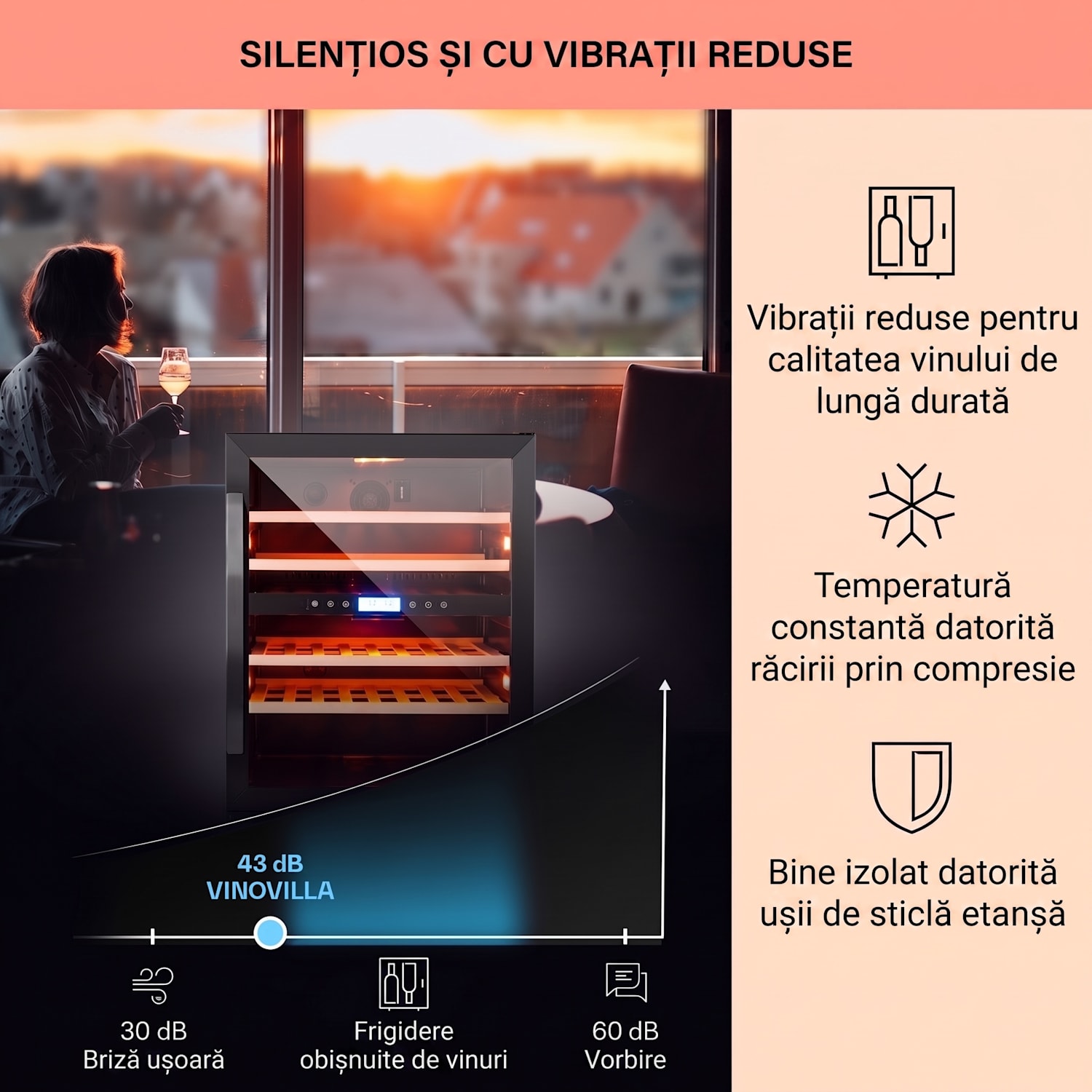 Vinovilla  Onyx 43, frigider pentru vin cu două zone, 129 l, 43 de sticle, 3 culori 43 de sticle | 2 | Negru