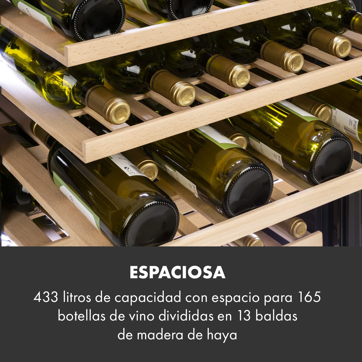 Vinovilla Grande 165 Frigorífico empotrable y espacioso para vino 433 litros 165 botellas 165 botellas | 1 zona de refrigeración | Negro