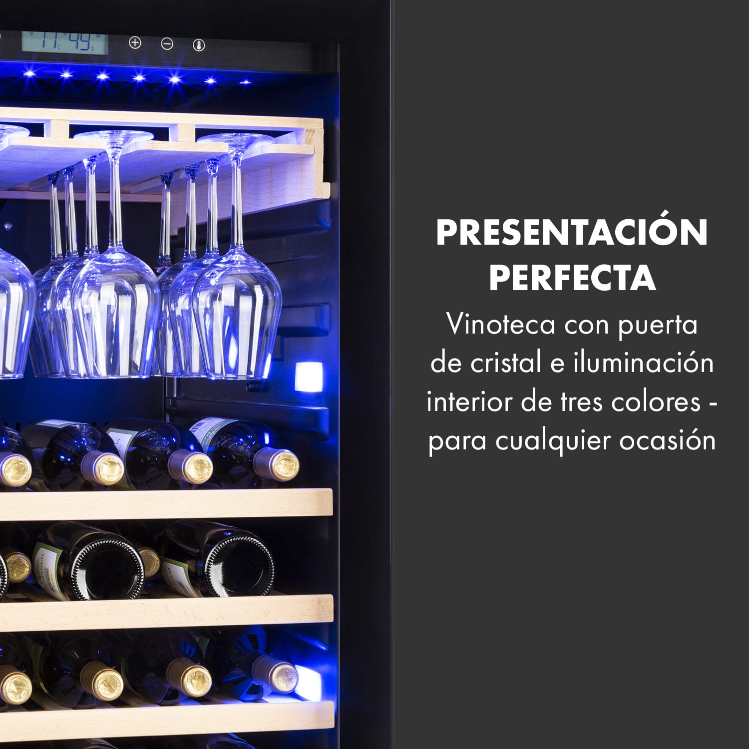 Vinovilla Grande 165 Frigorífico empotrable y espacioso para vino 433 litros 165 botellas 165 botellas | 1 zona de refrigeración | Negro