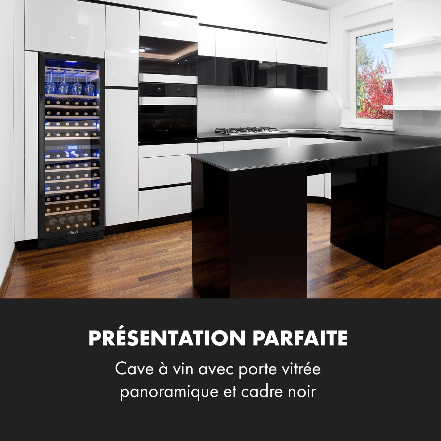 Vinovilla Grande 162 cave à vin Duo Onyx Edition encastrable 425 litres 162 bouteilles 165 bouteilles | 2 zones de conservation | Noir