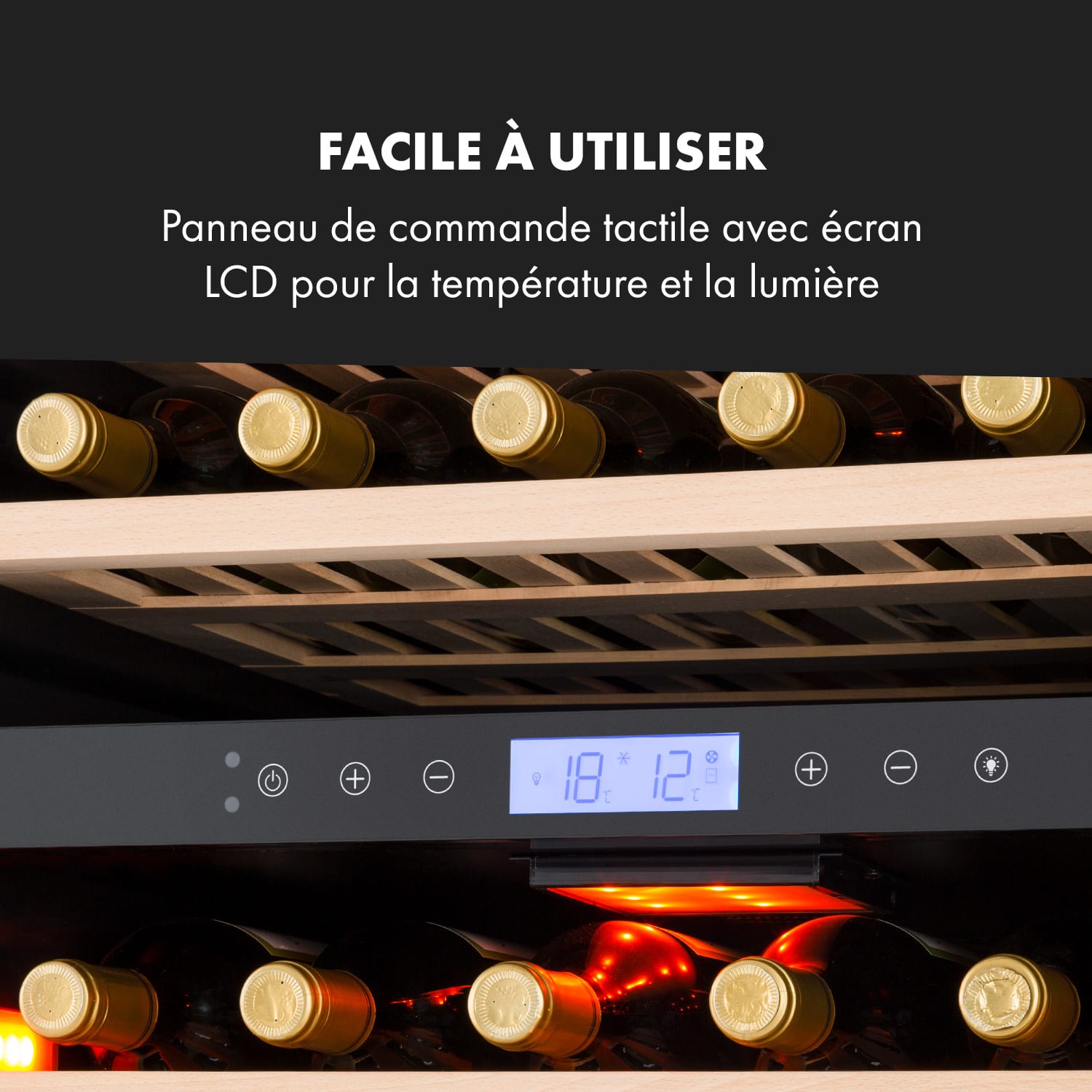 Vinovilla Grande 162 cave à vin Duo Onyx Edition encastrable 425 litres 162 bouteilles 165 bouteilles | 2 zones de conservation | Noir