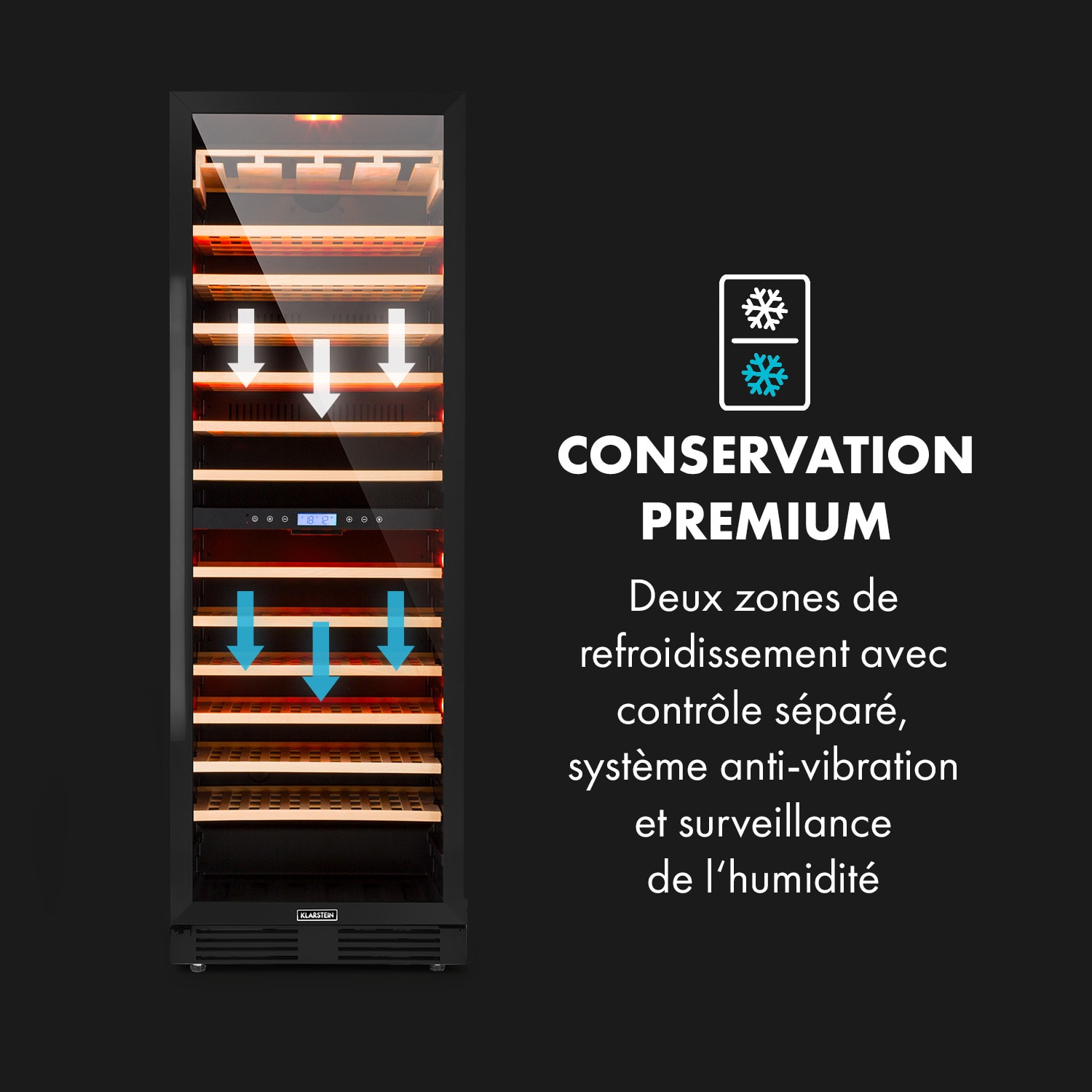 Vinovilla Grande 162 cave à vin Duo Onyx Edition encastrable 425 litres 162 bouteilles 165 bouteilles | 2 zones de conservation | Noir