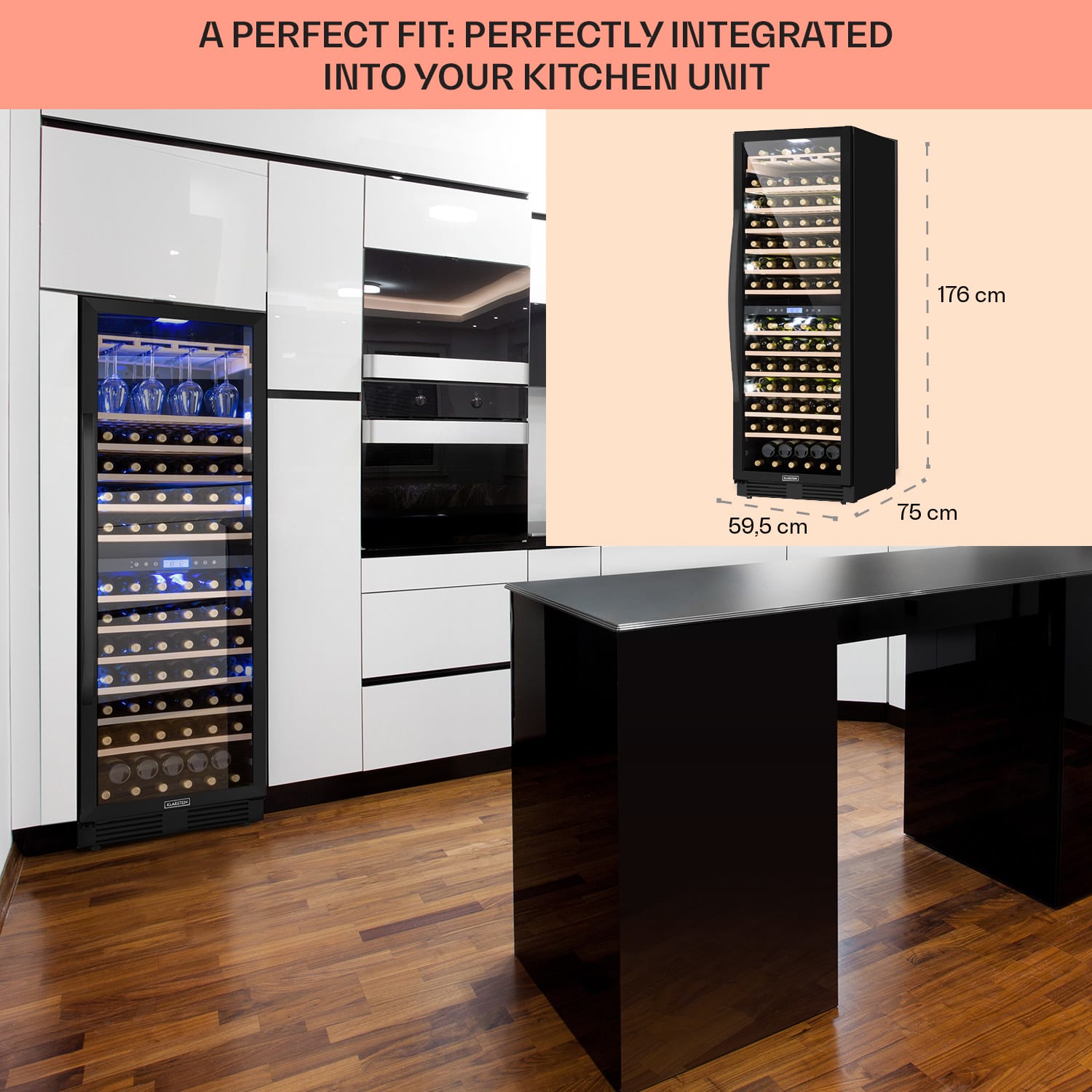 Vinovilla Grande 162 Built-in Duo Onyx Edition Wine Fridge 425 litres 162 bottles 165 bottles | 2 cooling zones | Black