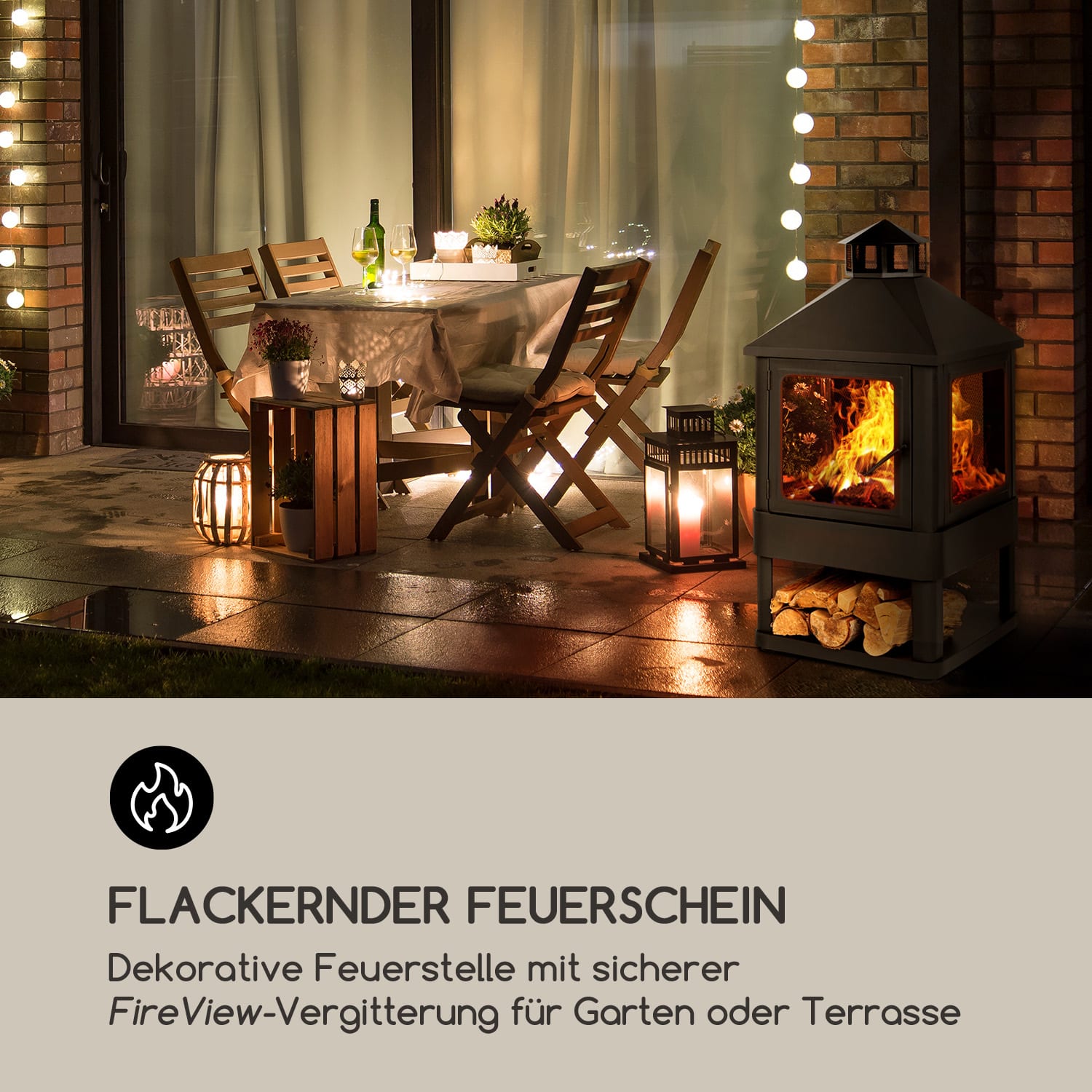 Macondo Feuerstelle Feuerschale 35x35cm Holzfach Stahl schwarz 