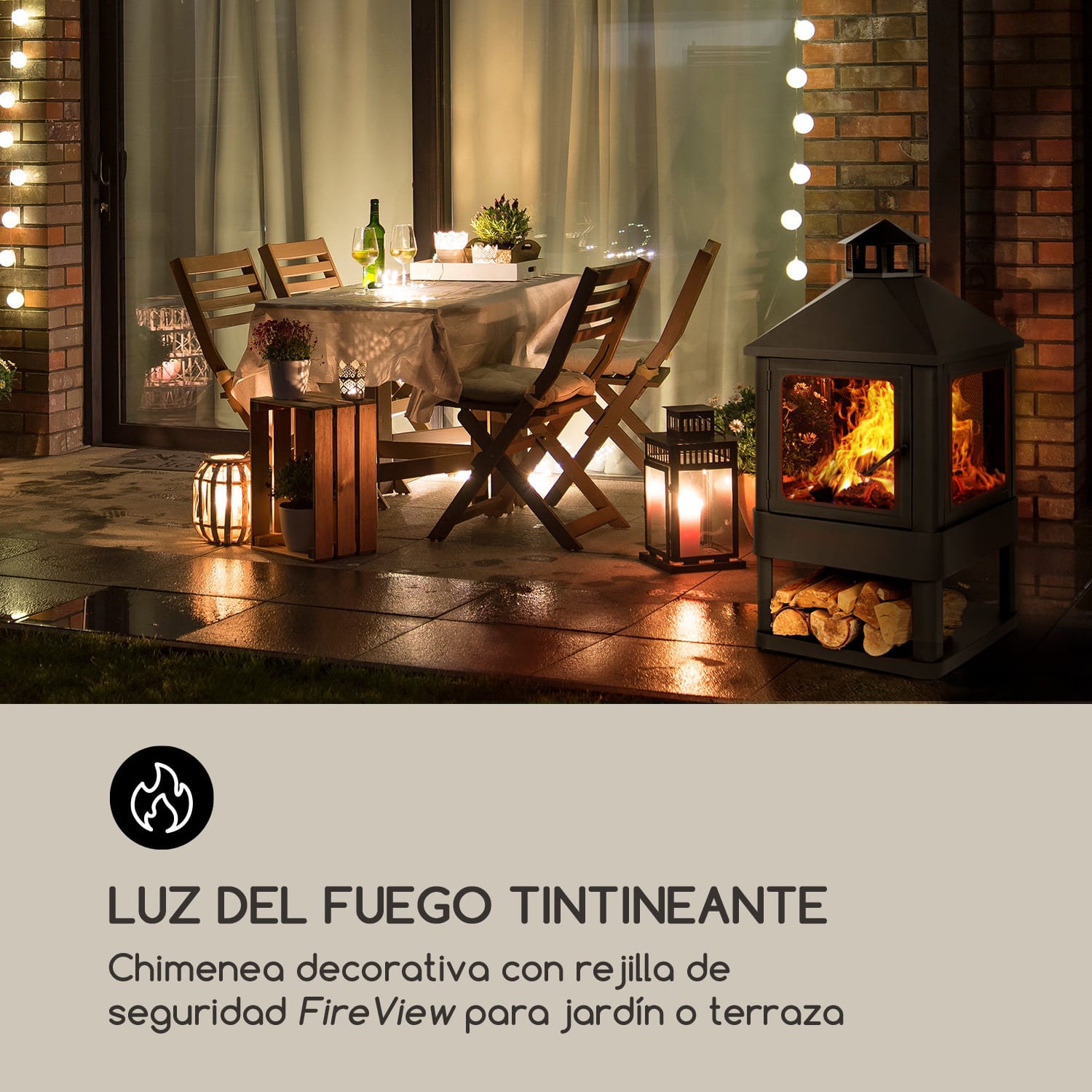 Macondo chimenea brasero 35x35cm compartimento para madera negro 