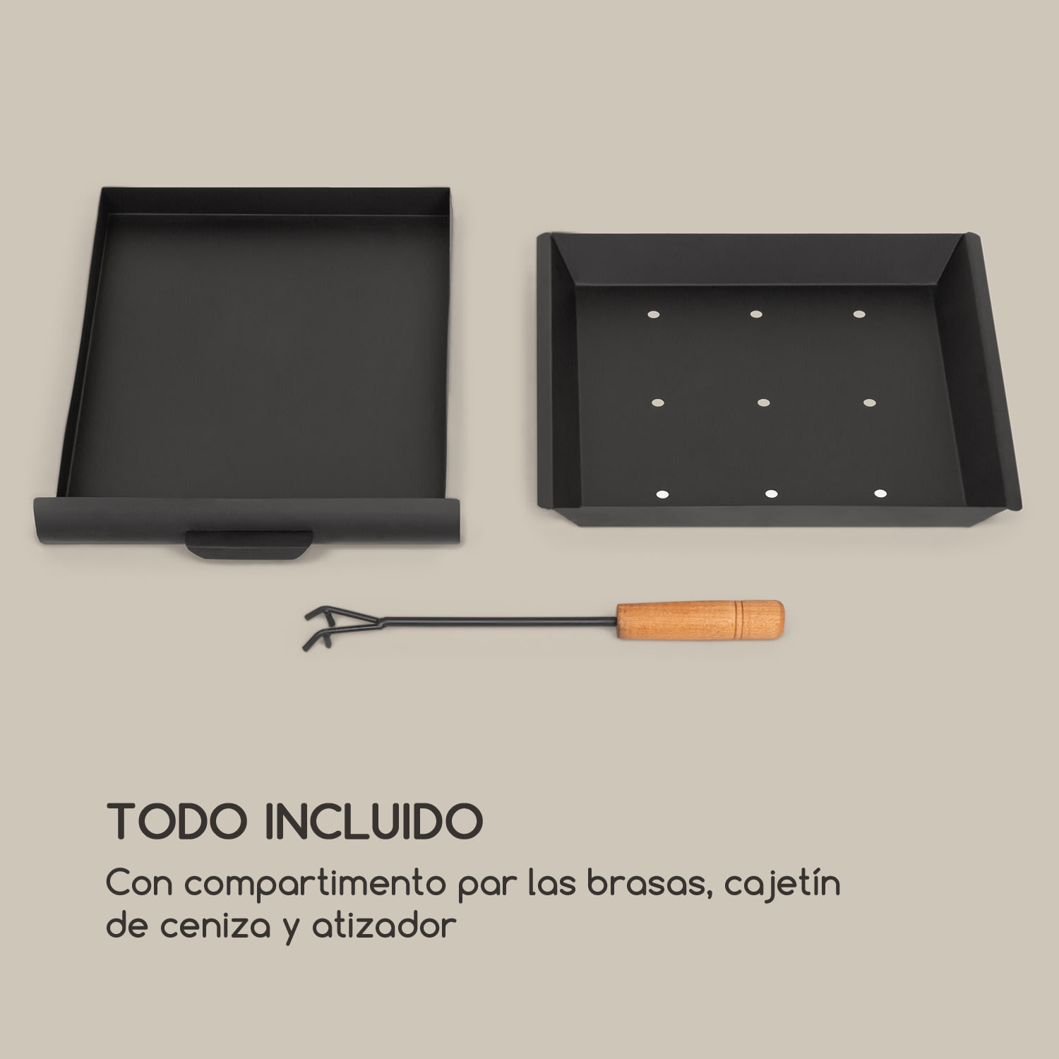 Macondo chimenea brasero 35x35cm compartimento para madera negro 