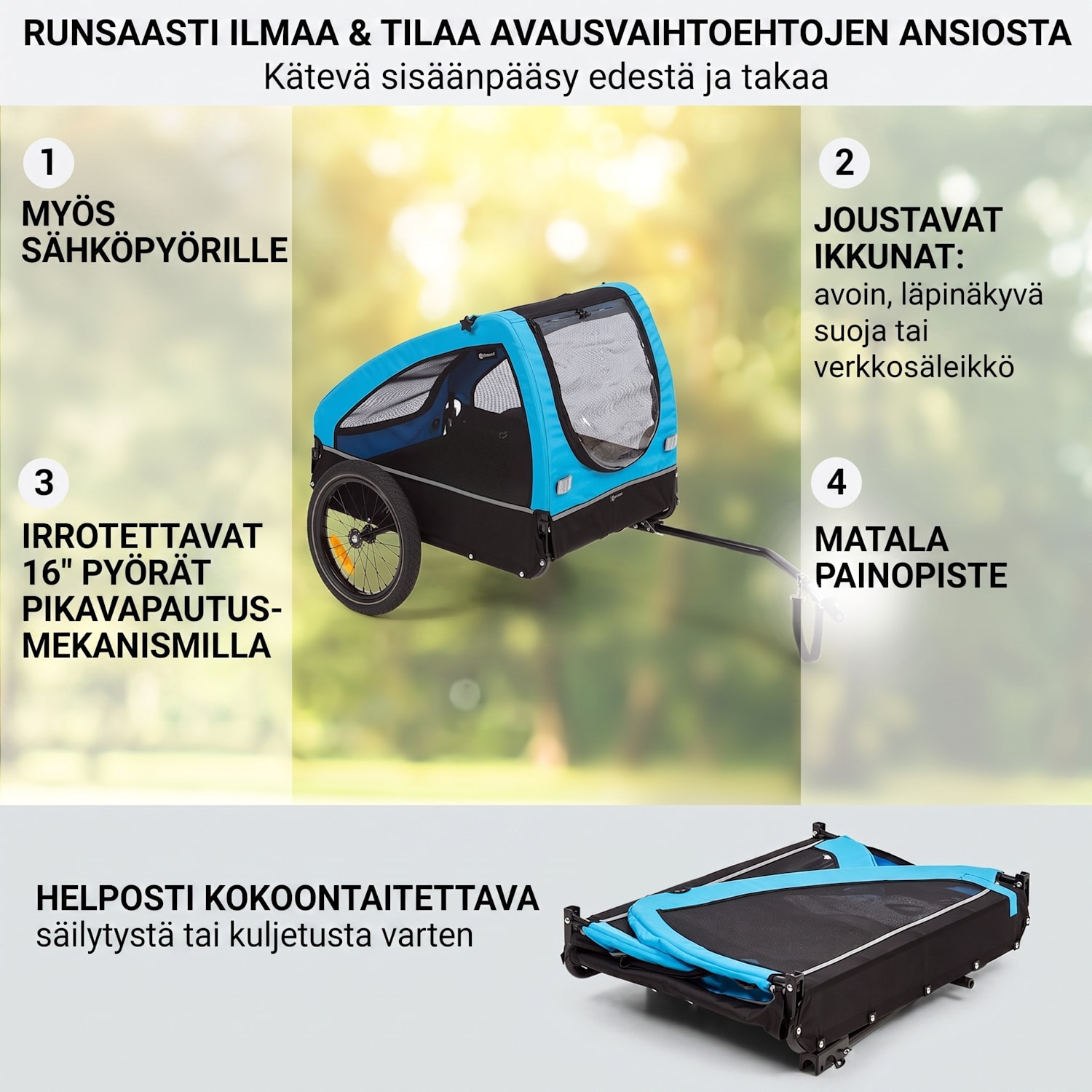 Husky polkupyörän peräkärry koiran kuljetukseen n. 250 l 600D oxford-kangasta sininen Urheilunsininen