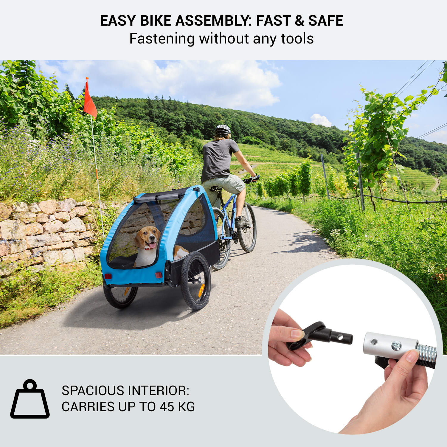 Husky, príves na bicykel pre psov, cca 250L, 600D, Oxfortdské plátno, modrý Športová modrá