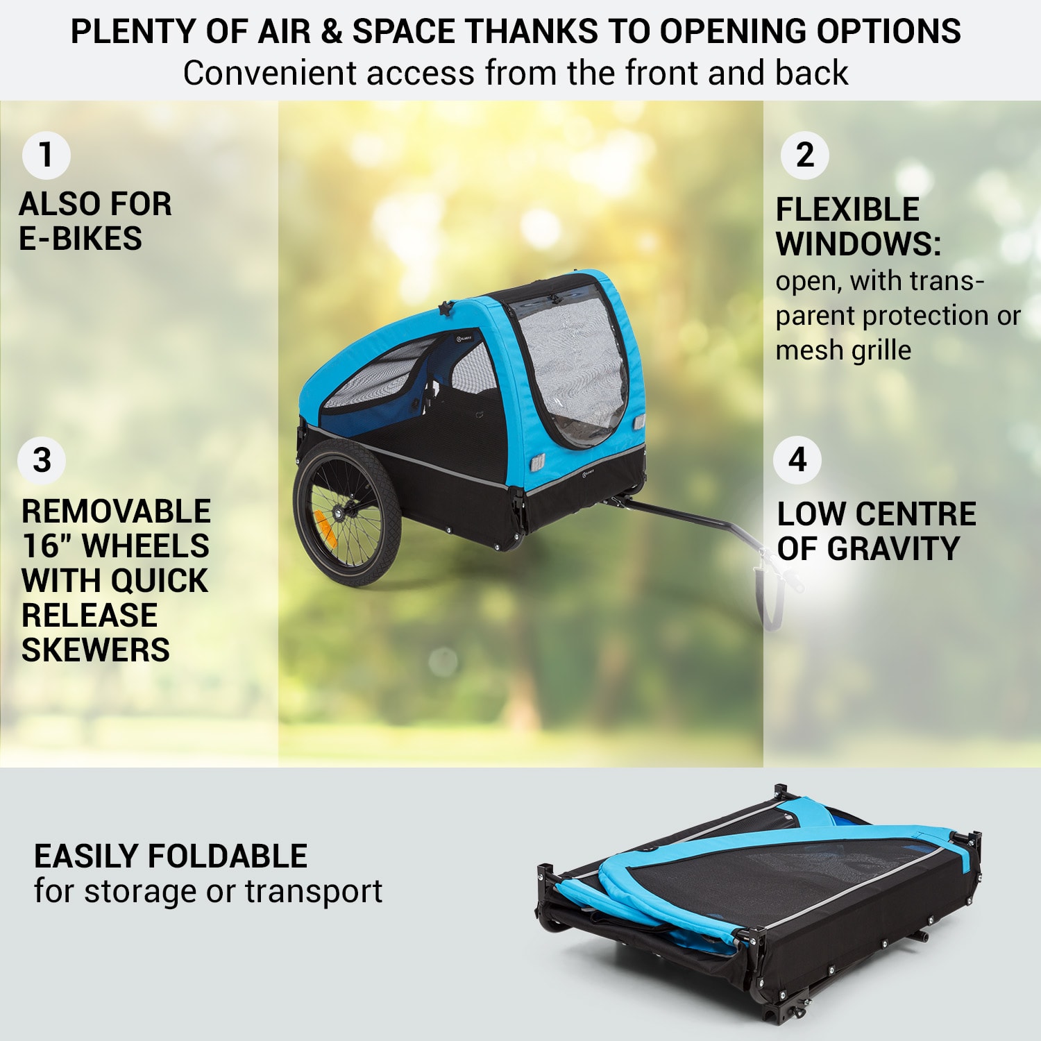 Husky, príves na bicykel pre psov, cca 250L, 600D, Oxfortdské plátno, modrý Športová modrá