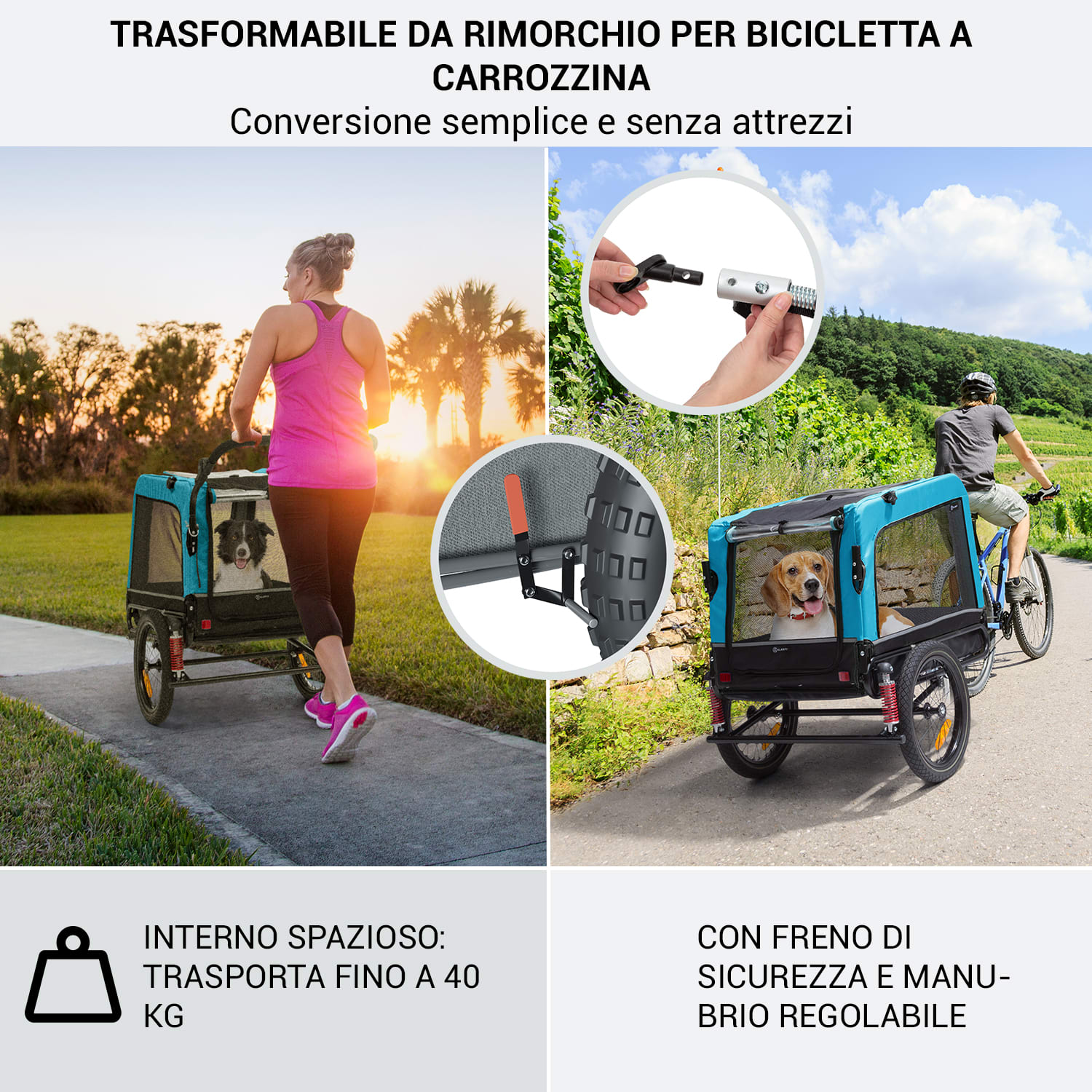 Husky Vario Rimorchio e Buggy per Cani 2in1 ca. 240L 600D Oxford blu Sports Blue