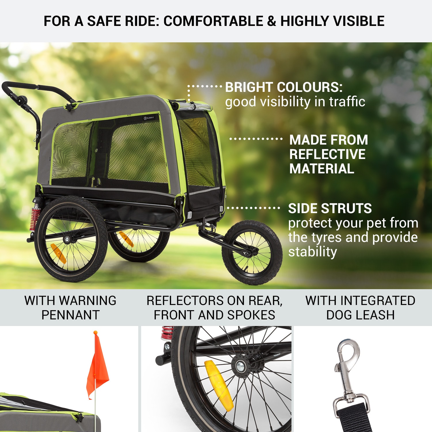 Husky Vario, 2 az 1-ben, kutya utánfutó, kutyaszállító kocsi, kb. 240L, 600D, Oxford, zöld Lime zöld