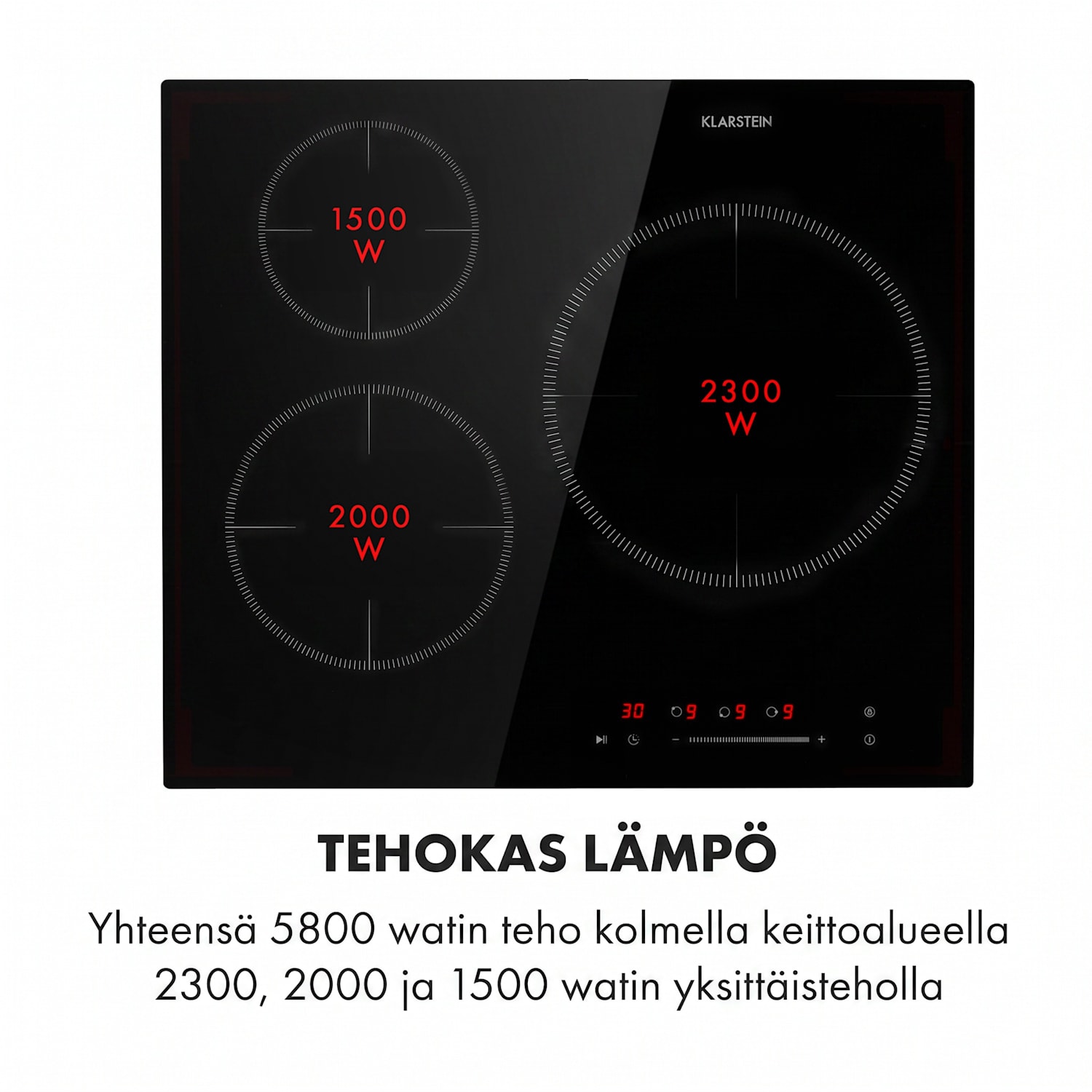 Delicatessa 3 -induktiotaso 3 aluetta 5800 W lasikeramiikka musta Basic