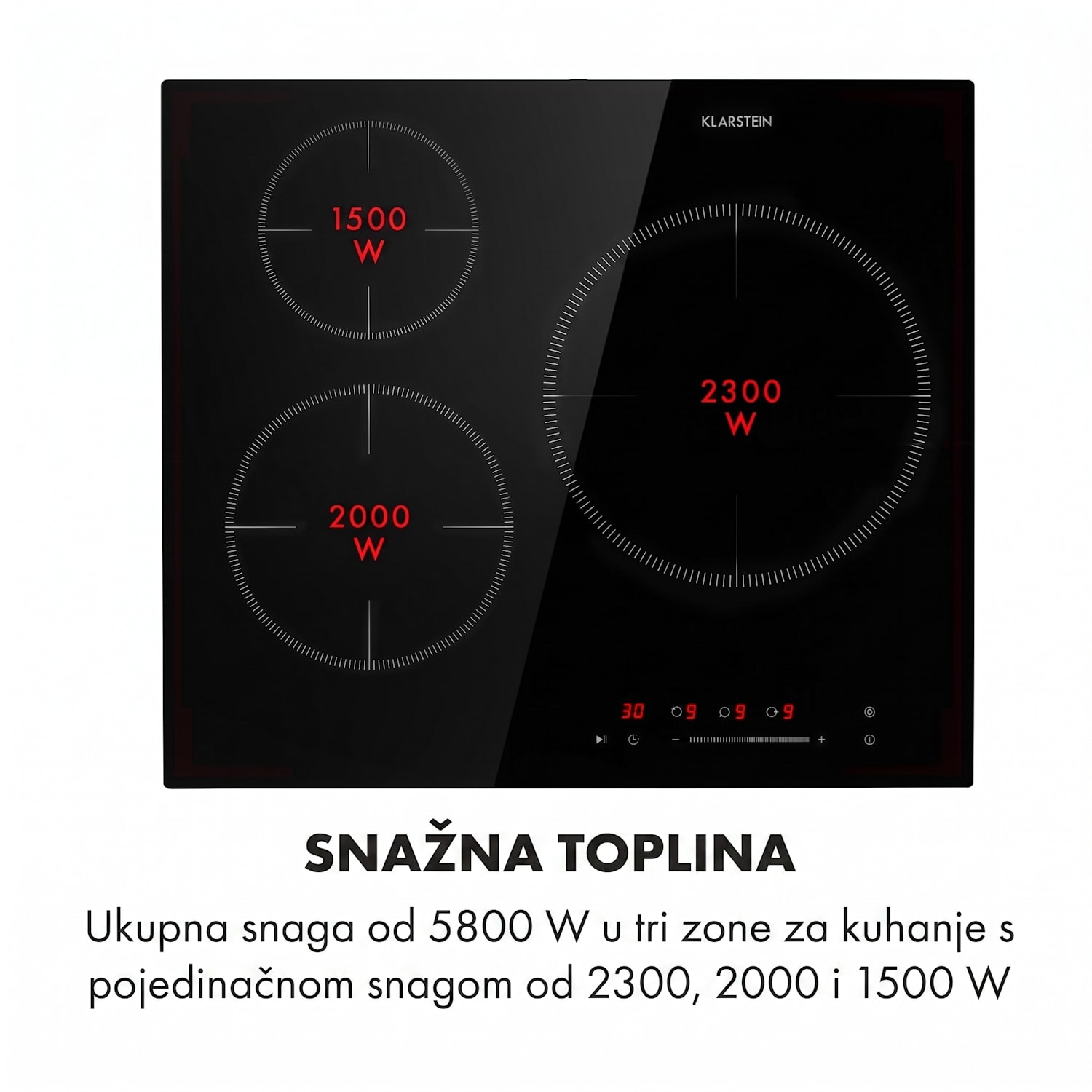 Delicatessa 3, indukcijska ploča za kuhanje, 3 zone, 5800W, staklokeramička, crna boja 