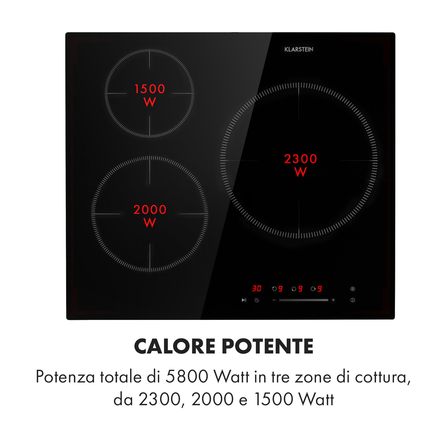 Delicatessa 3 piano cottura a induzione 3 zone 5800W vetroceramica nero 