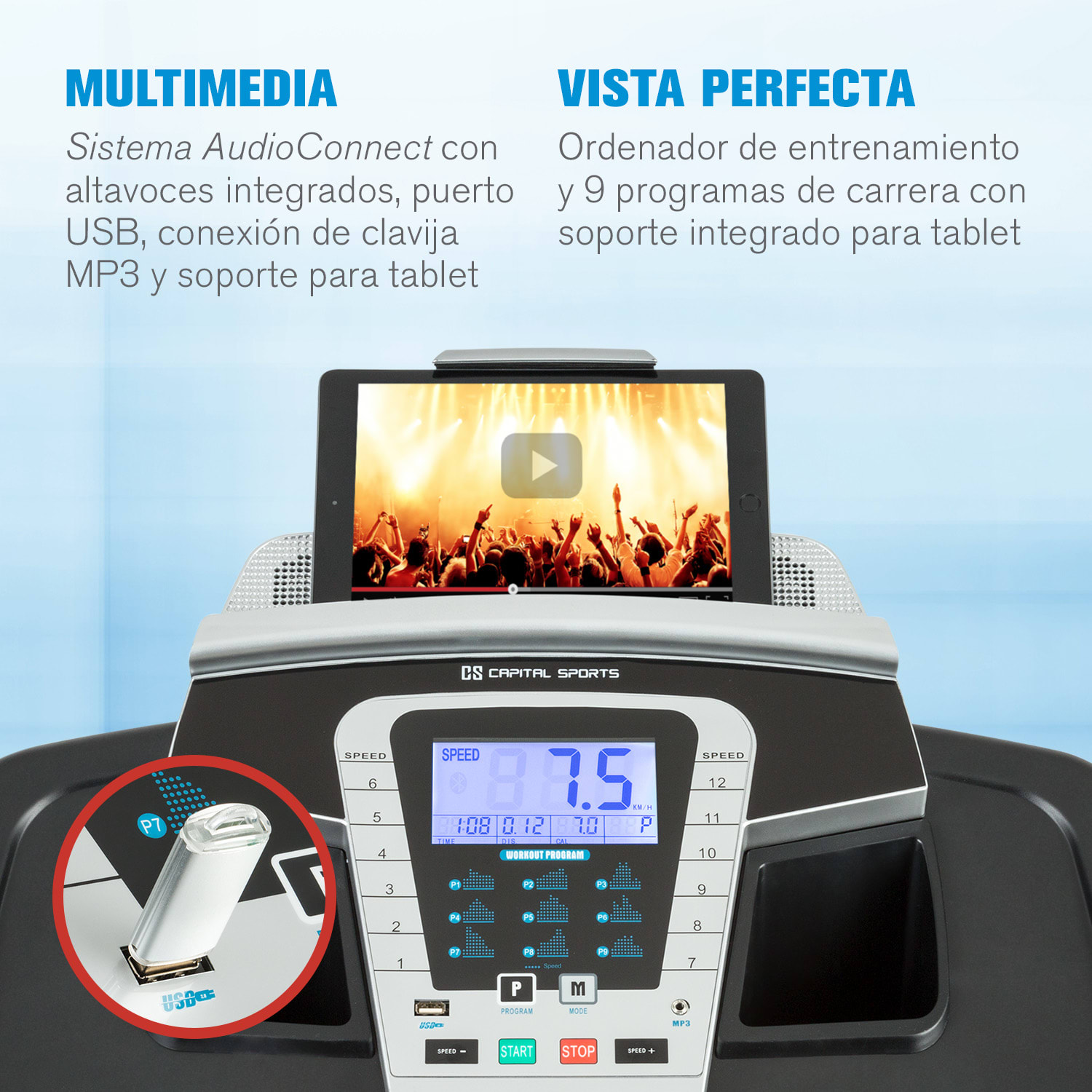 Pacemaker F80 cinta ergométrica 3 PS 14 km/h suspensión antichoque 4P USB 