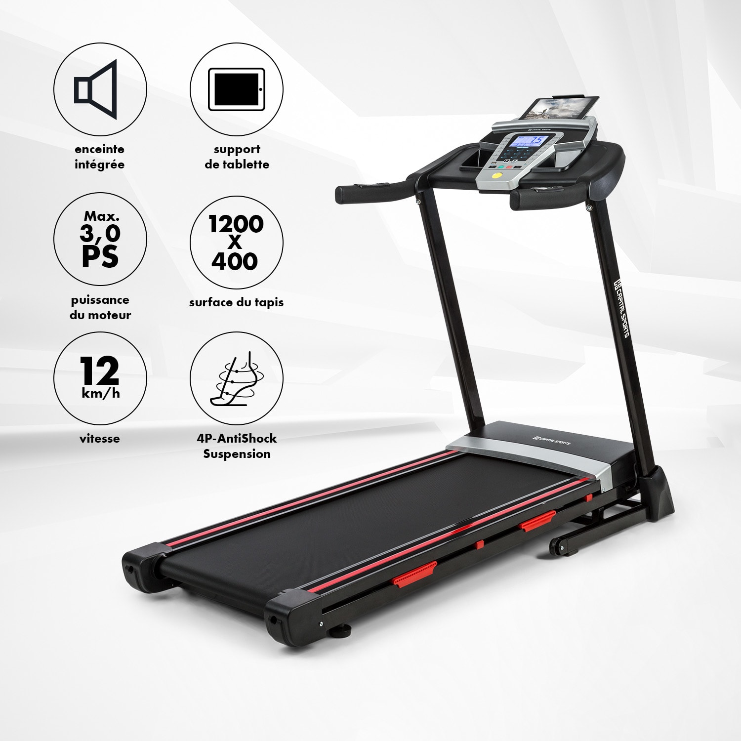 Pacemaker F80 Tapis de course 14 km/h suspension antichoc USB 