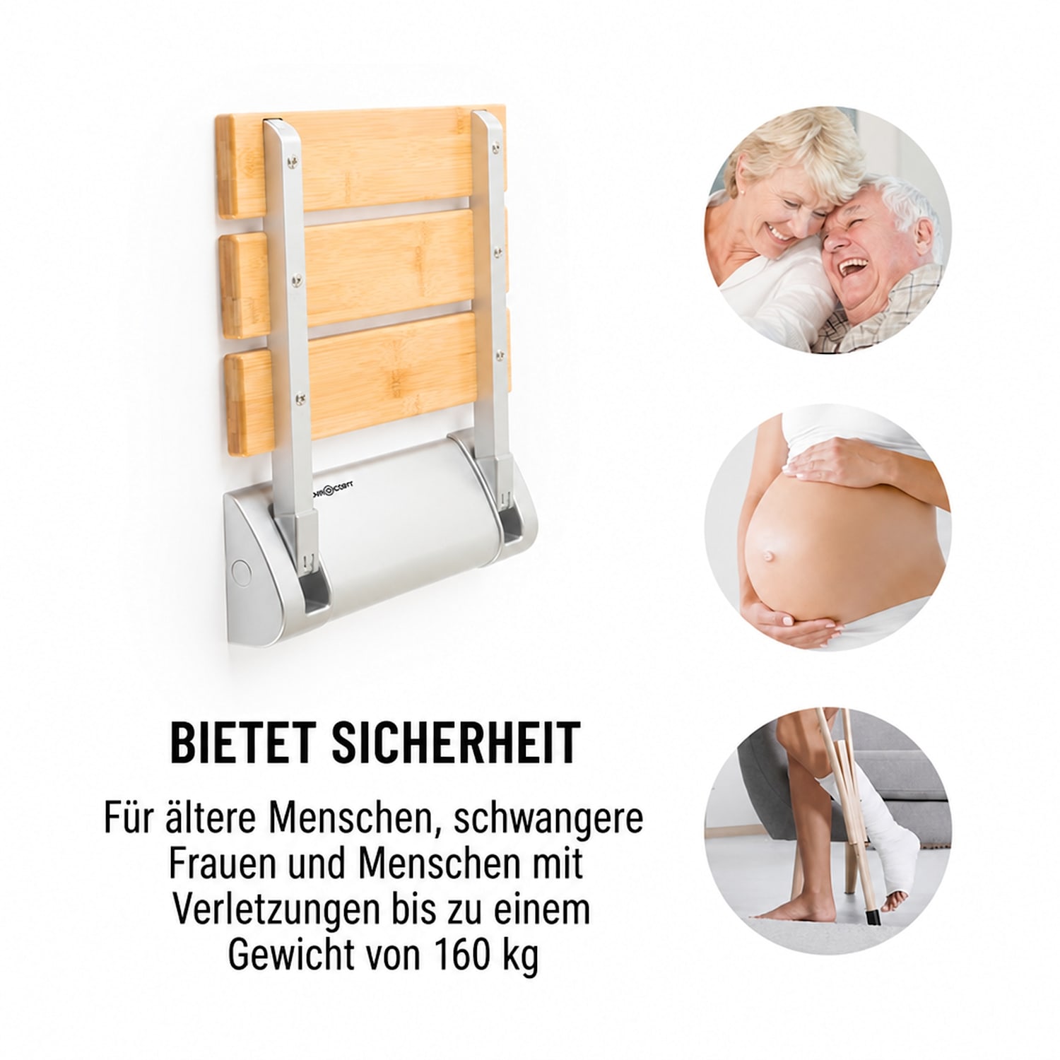 Arielle Duschsitz Bambus Aluminium klappbar 160 kg max. holz Arielle: Sitzfläche