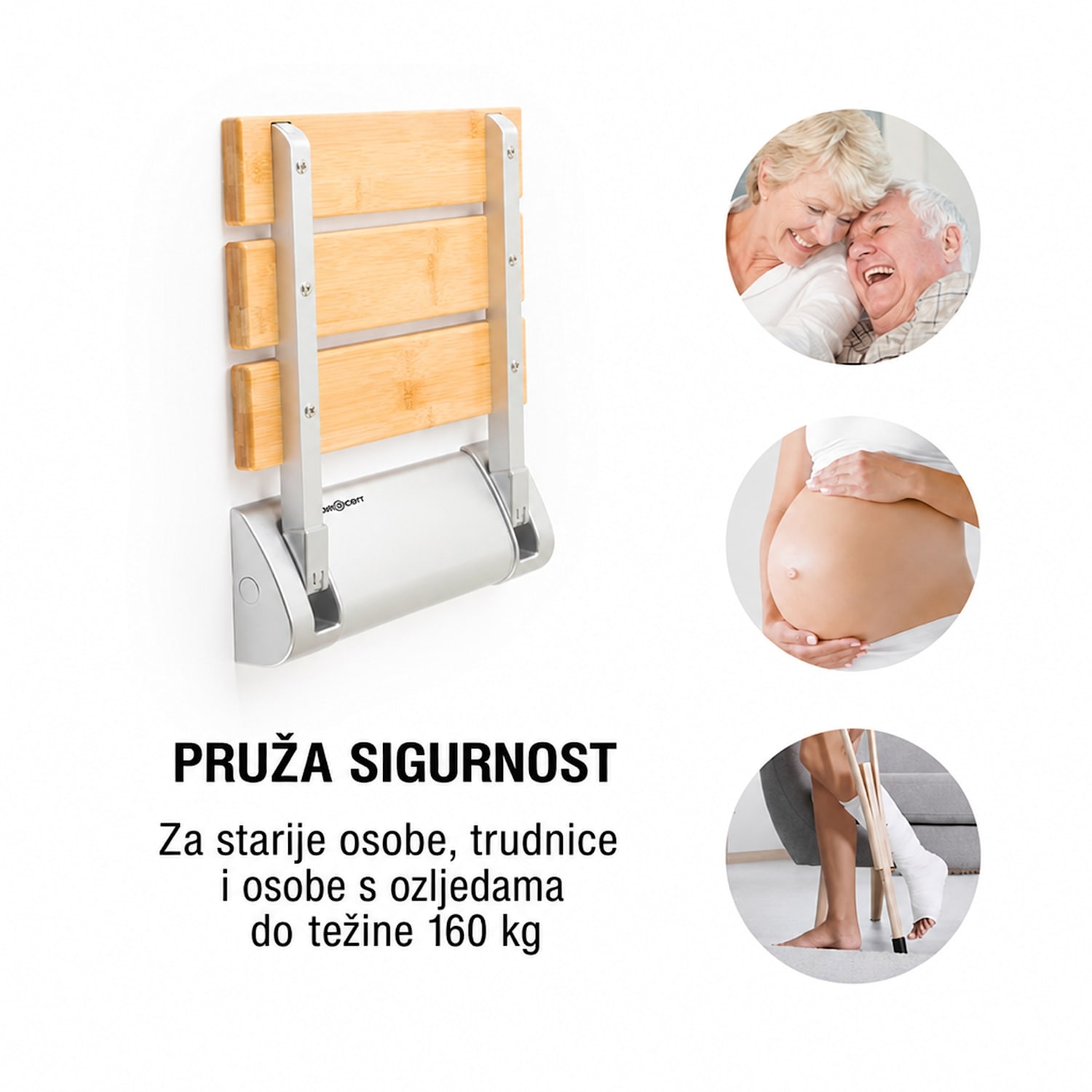 Arielle, sjedalo za tuš, bambus, aluminij, sklopivo, 160 kg maks., drvo Sjedalo Arielle