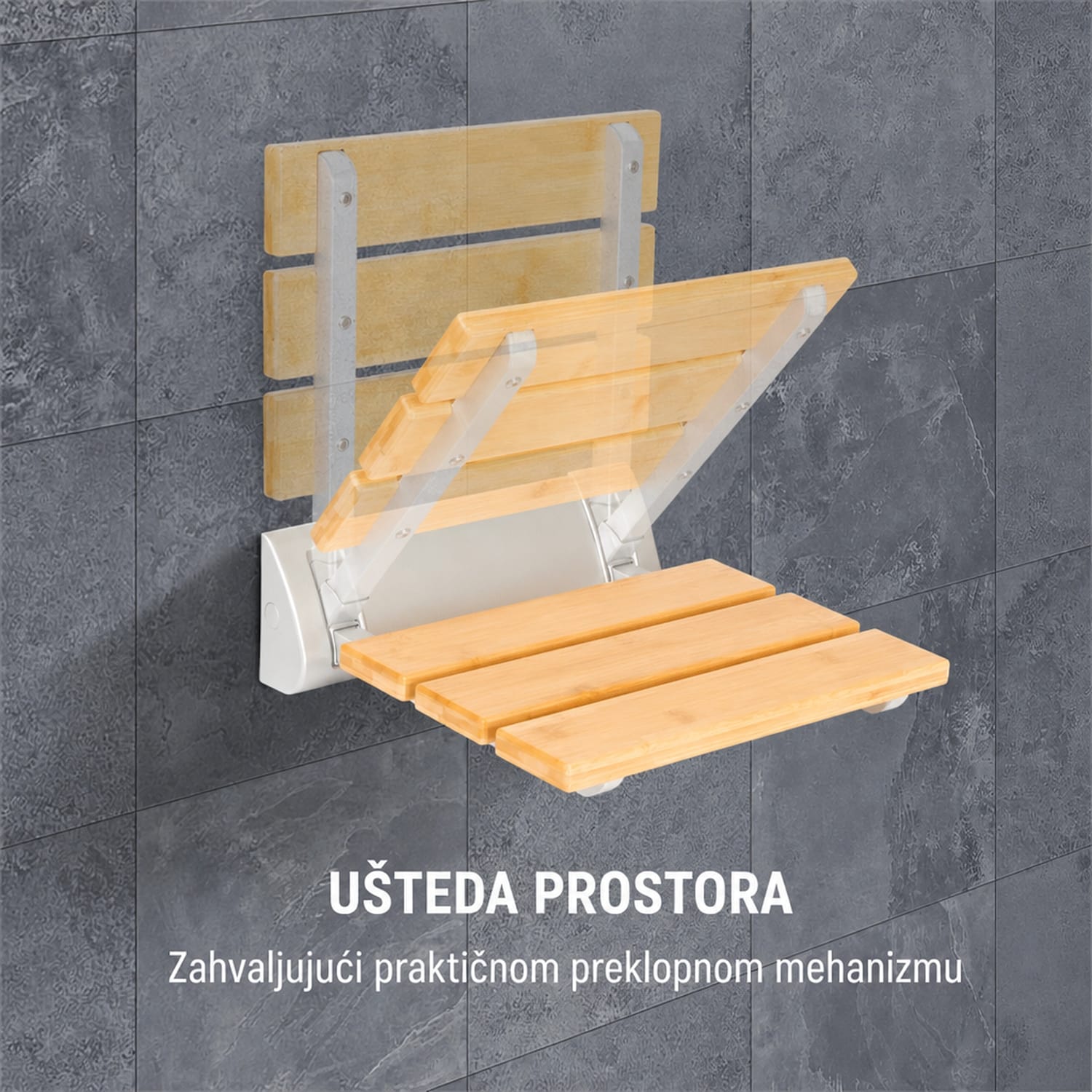 Arielle, sjedalo za tuš, bambus, aluminij, sklopivo, 160 kg maks., drvo Sjedalo Arielle