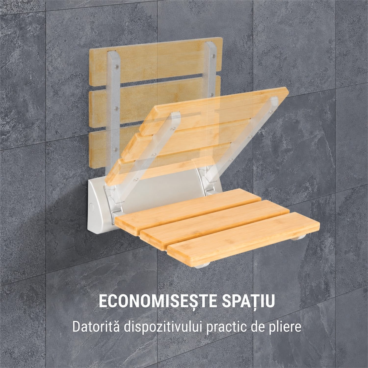 Arielle, scaun de duș, bambus, aluminiu, rabatabil, 160 kg max., lemn Șezut Arielle