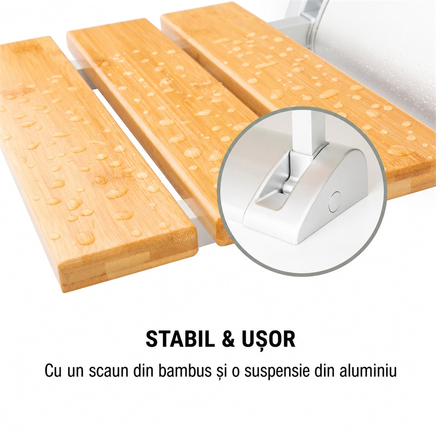 Arielle, scaun de duș, bambus, aluminiu, rabatabil, 160 kg max., lemn Șezut Arielle