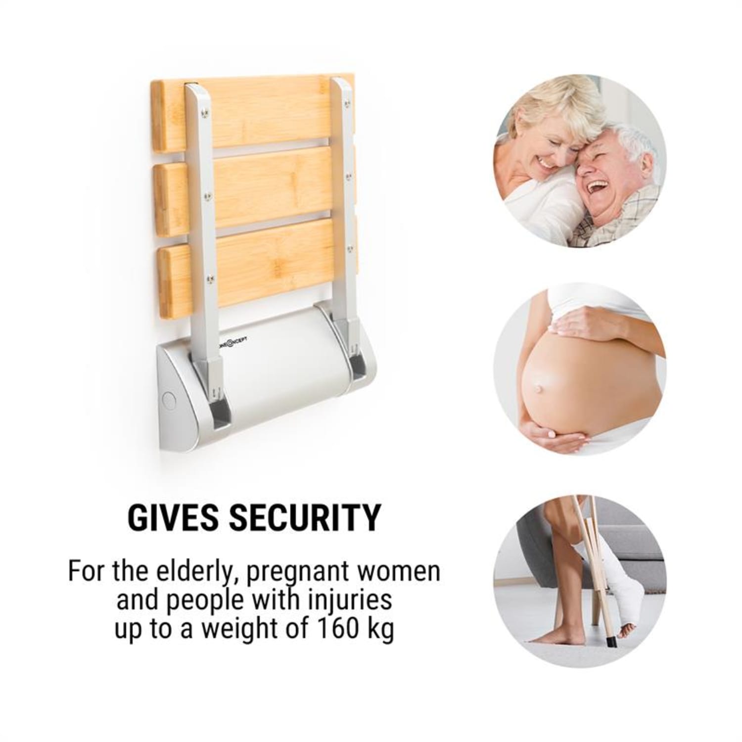 Arielle Siège de douche pliable 160kg max. bois de bambou & aluminium Arielle: assise