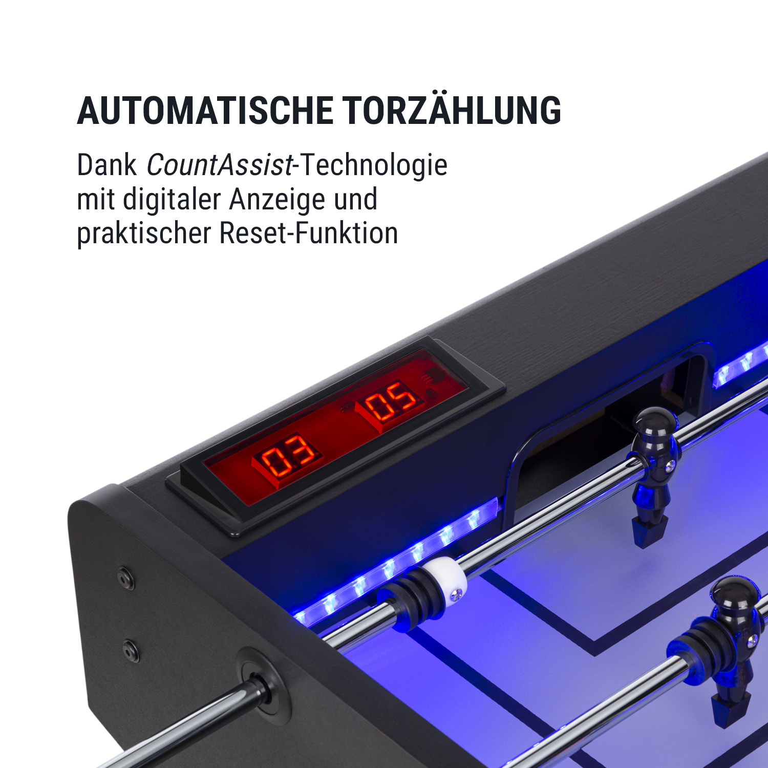Arrowhead Kickertisch 117 x 68 LED-Beleuchtung autom. Torzählung Schwarz