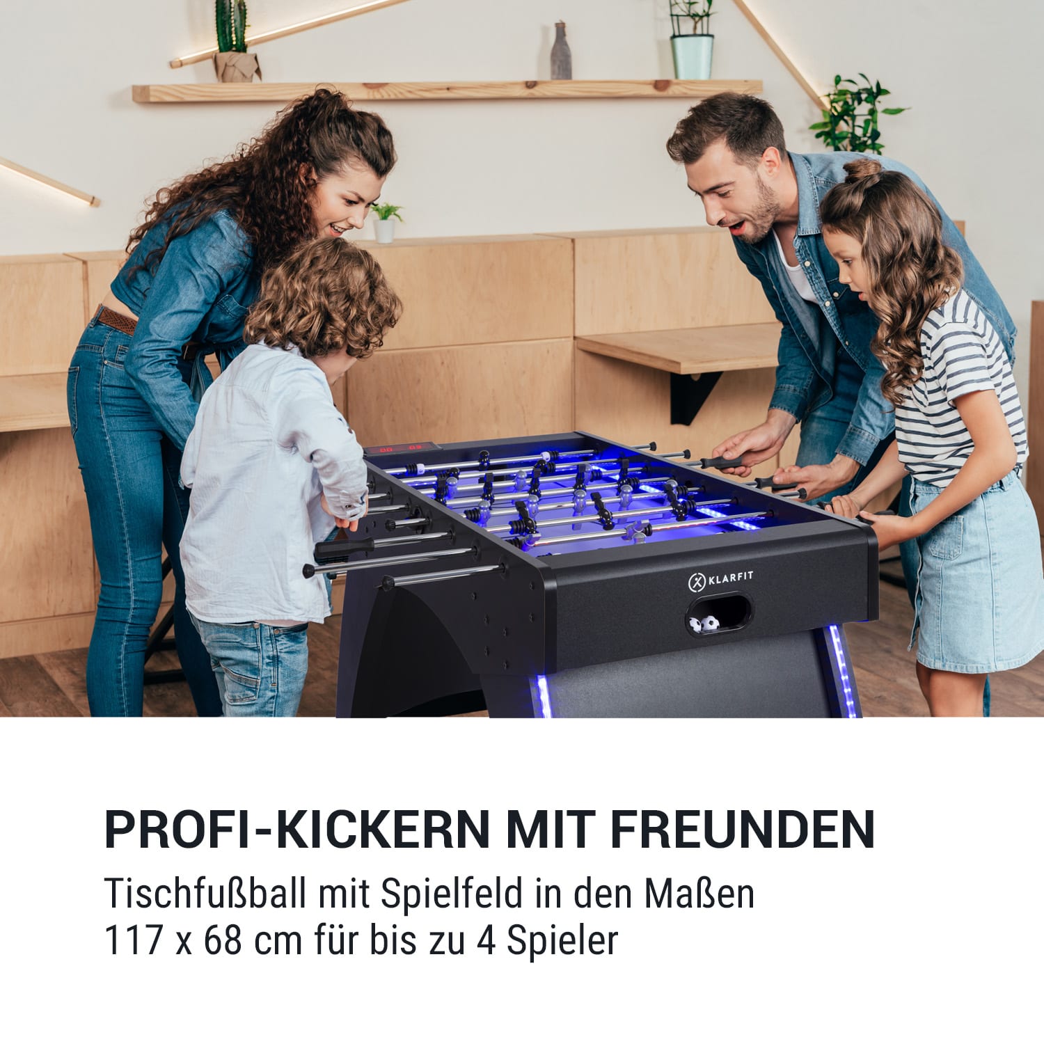 Arrowhead Kickertisch 117 x 68 LED-Beleuchtung autom. Torzählung Schwarz